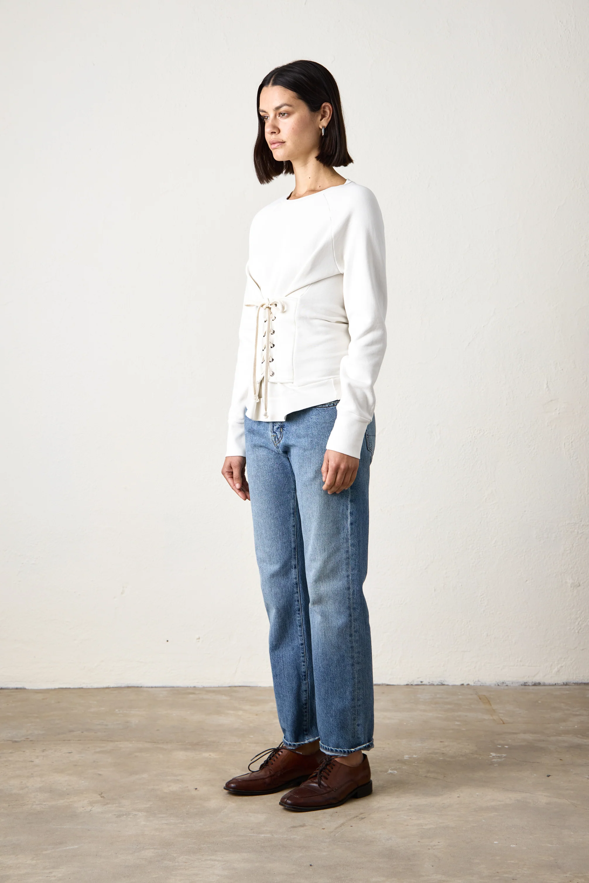 NSF Elio Corset Loop Terry Crew - Soft White - Renuaun