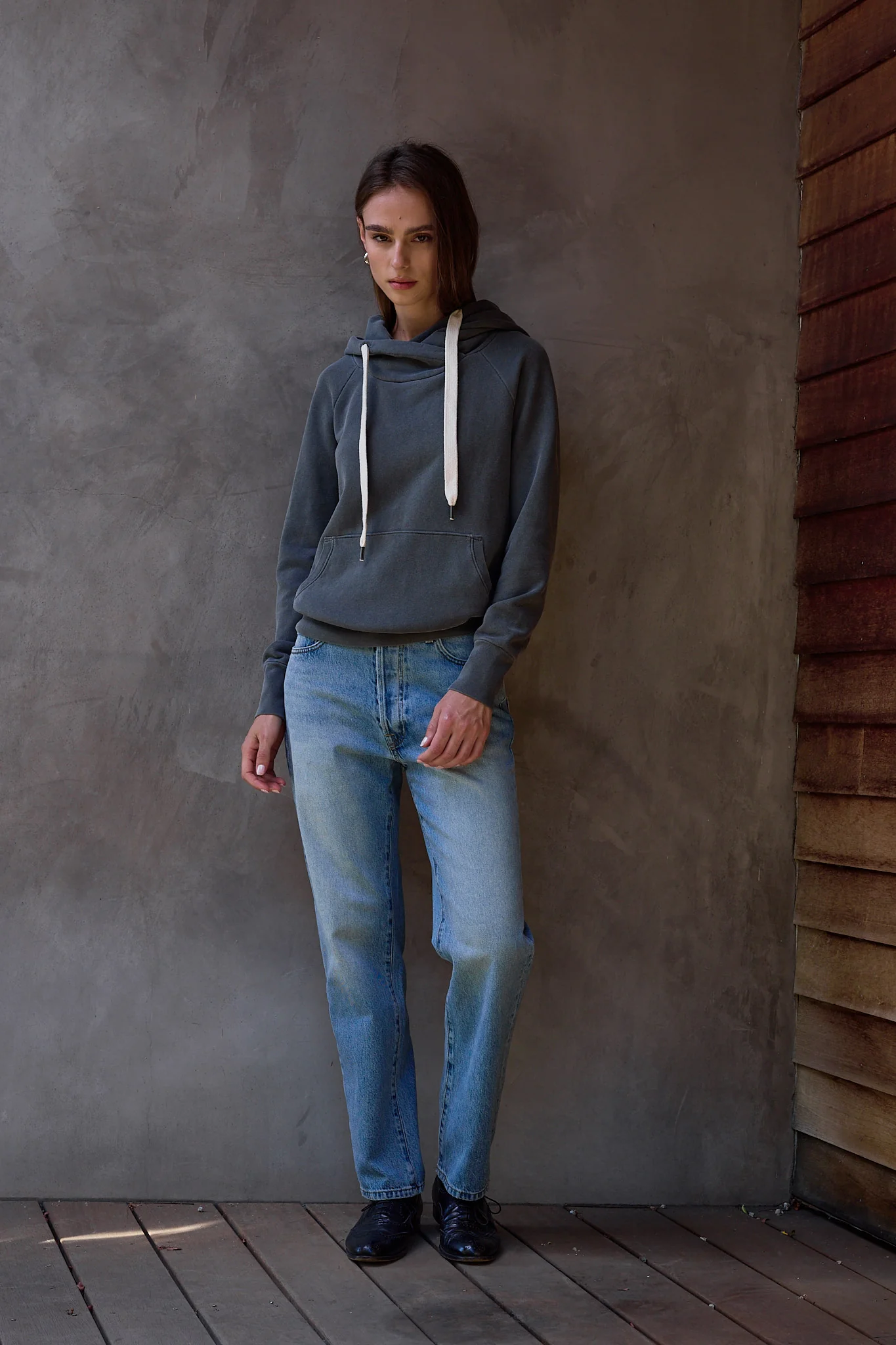 NSF Lisse Fitted Loop Terry Hoodie - Faded Black - Renuaun