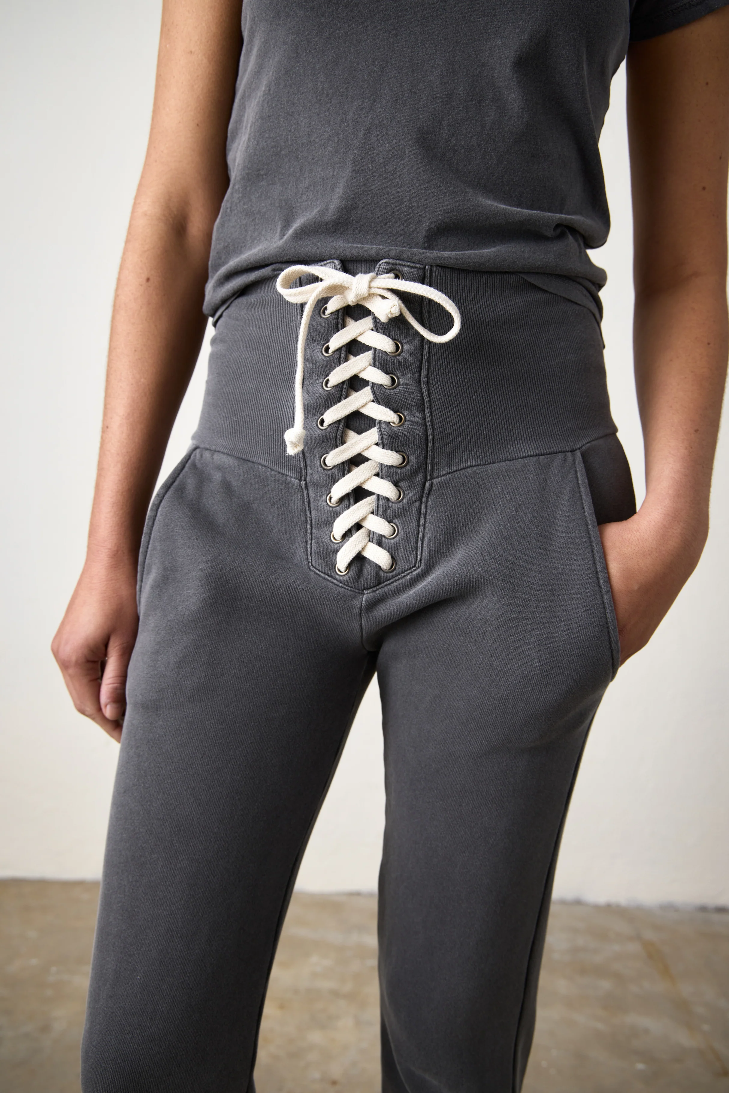NSF Maren Corset Loop Terry Sweatpant - Faded Black - Renuaun