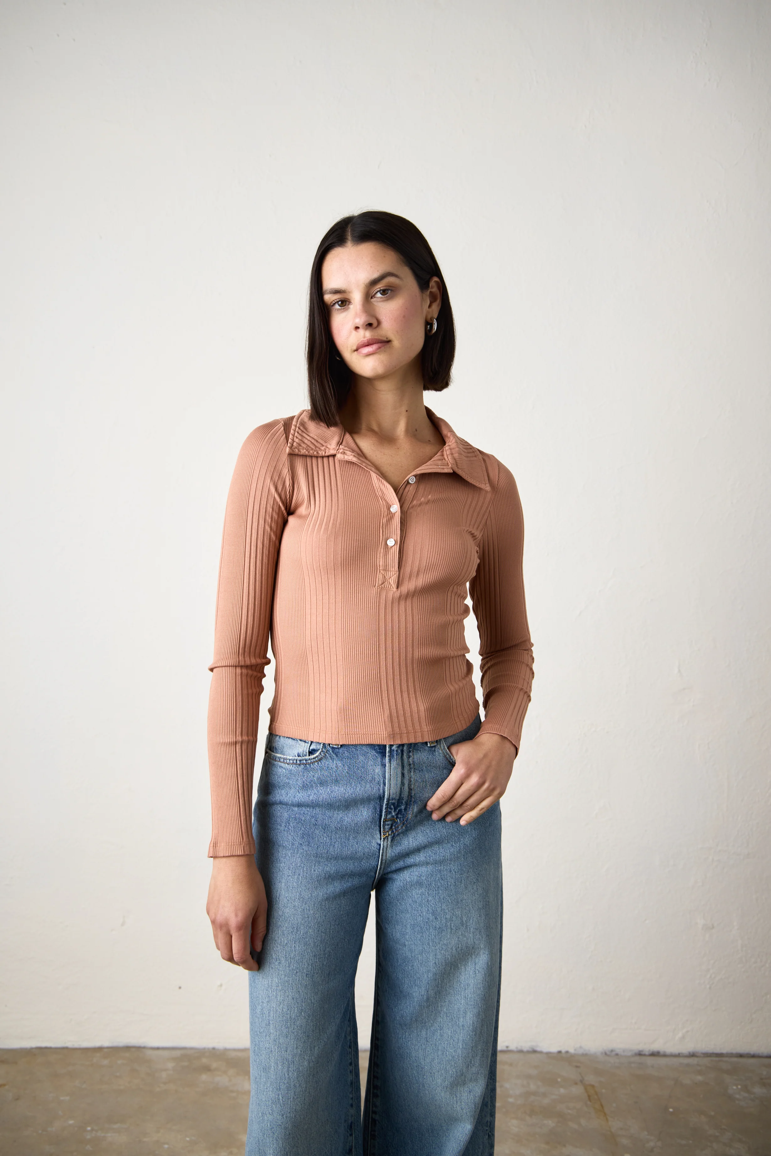 ALI FITTED VARIEGATED RIB POLO / ITALIAN CLAY - Renuaun