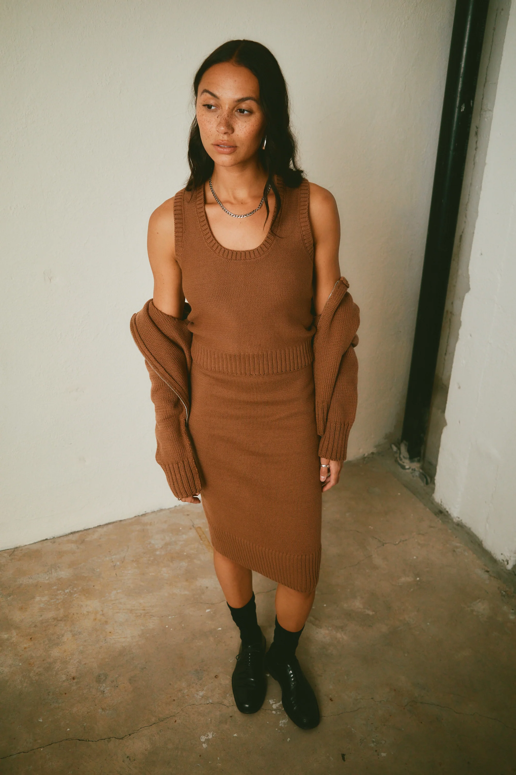 NSF Valeria Cotton Sweater Tank - Brown - Renuaun