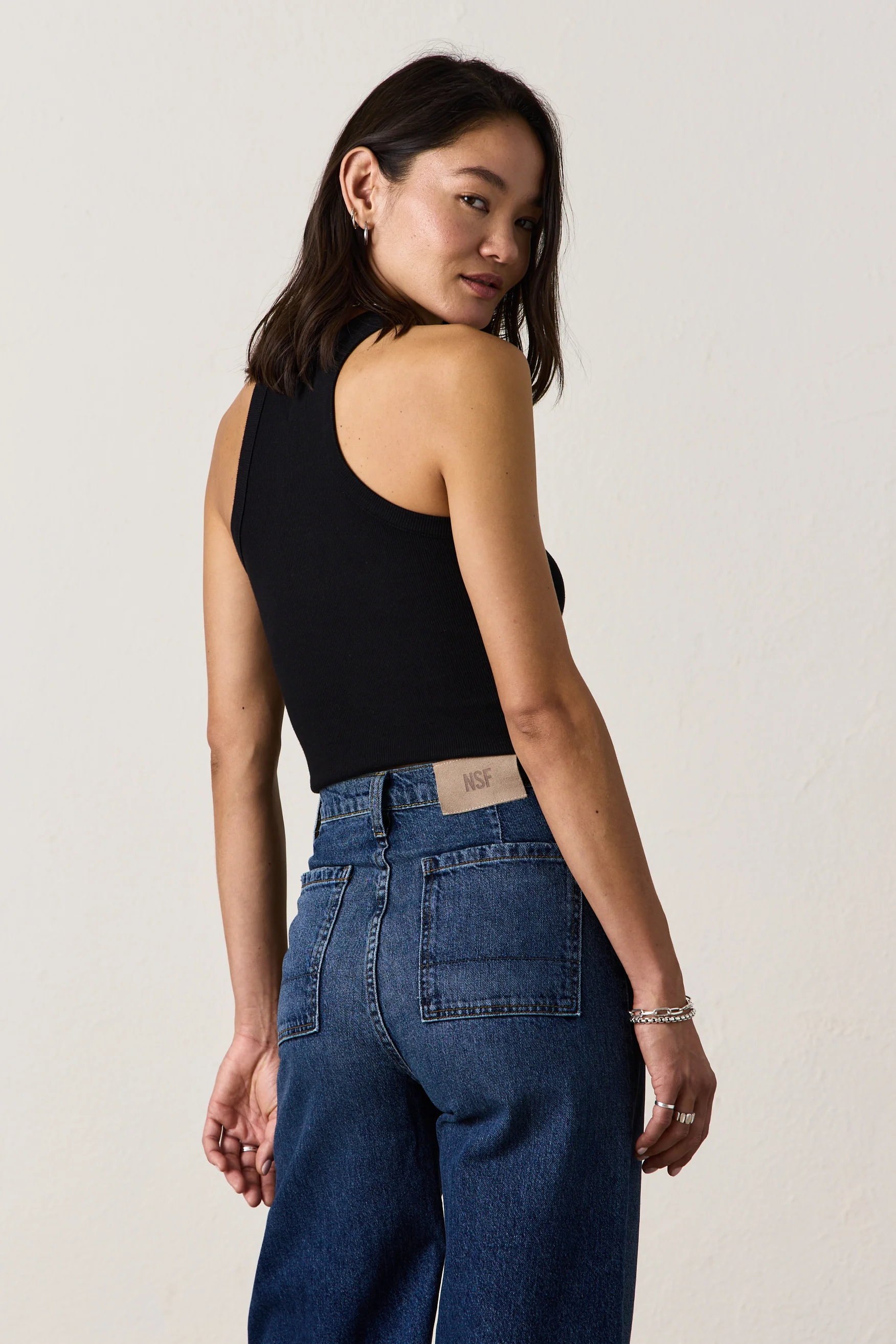NSF Amaya Fitted Crop Rib Tank - Black - Renuaun