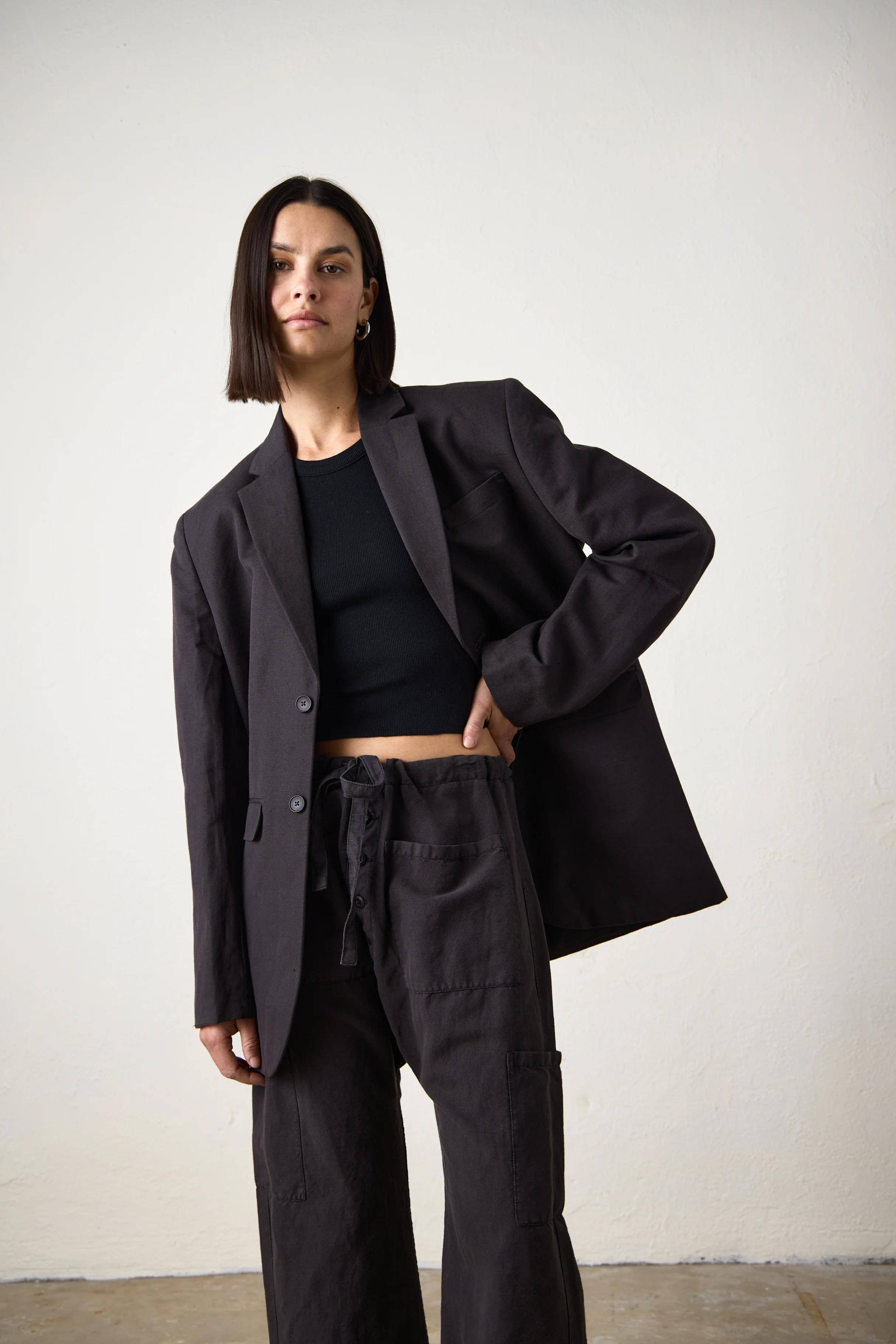 NSF Lawrence Oversize Linen Cotton Blazer - Faded Black - Renuaun
