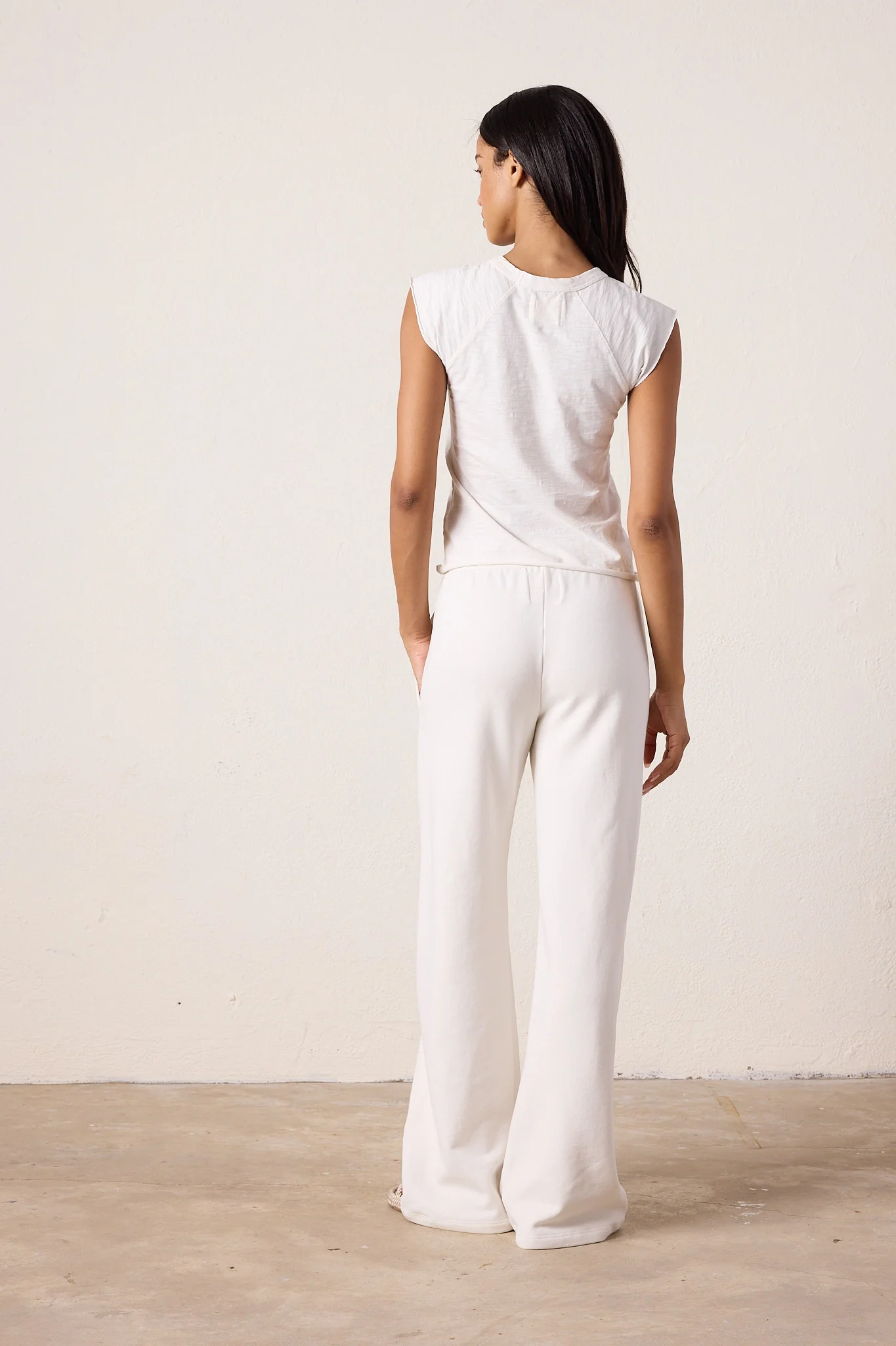 NSF Franky Wide Leg Loop Terry Sweatpant - Soft White - Renuaun