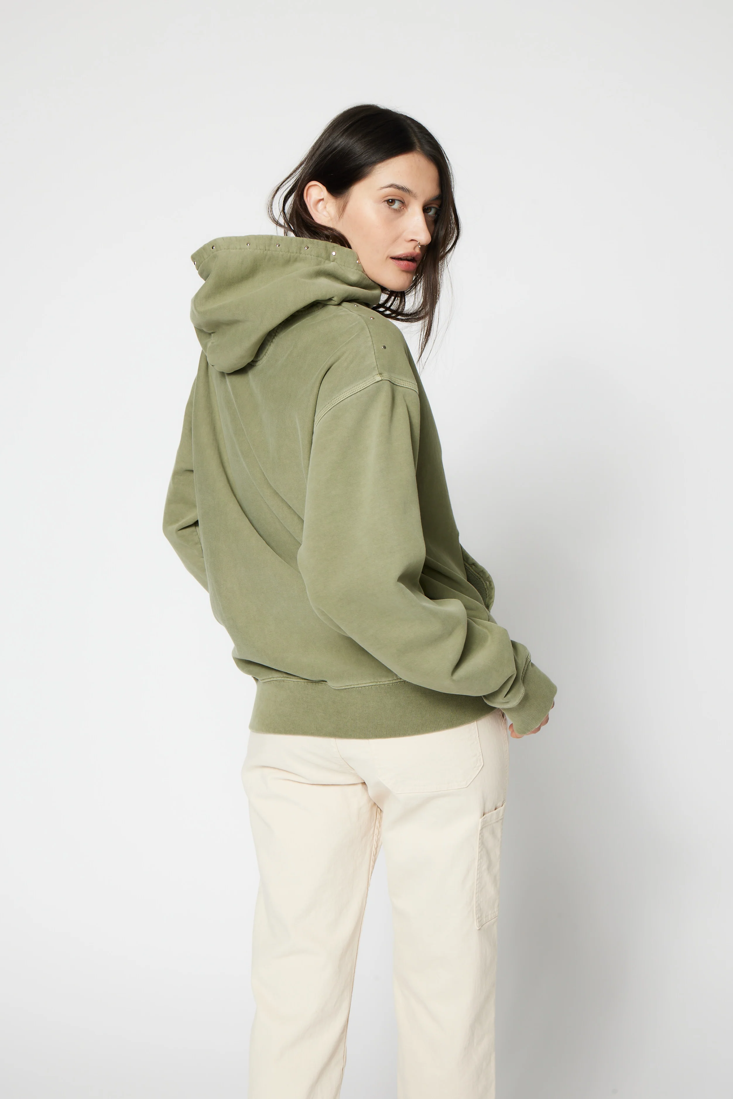 NSF SRPLS Studded and Repaired Hoodie - Pigment Sage - Renuaun