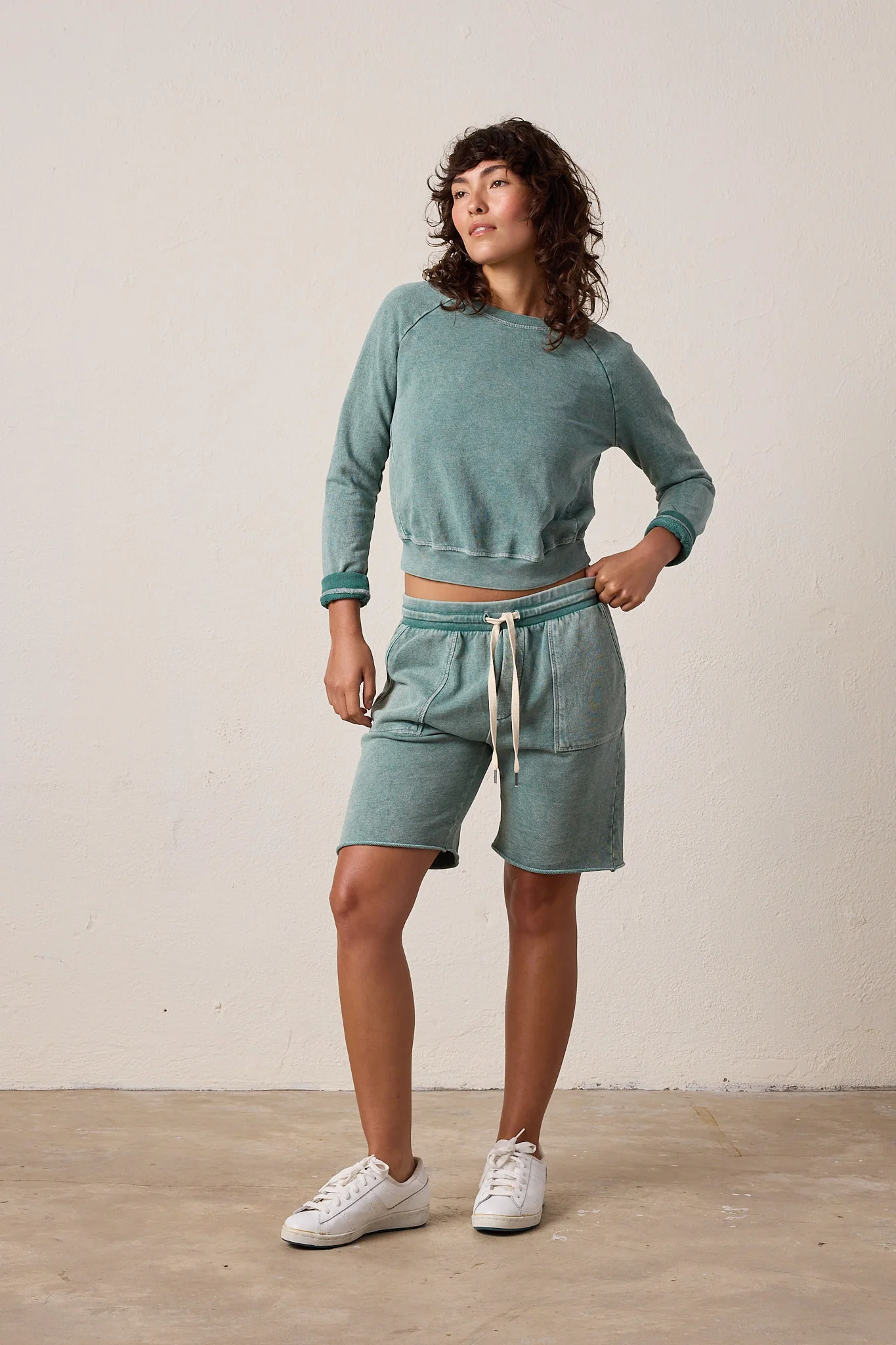 NSF Saguro Chic Vintage Terry Sweatshirt - Teal Perl Heather - Renuaun