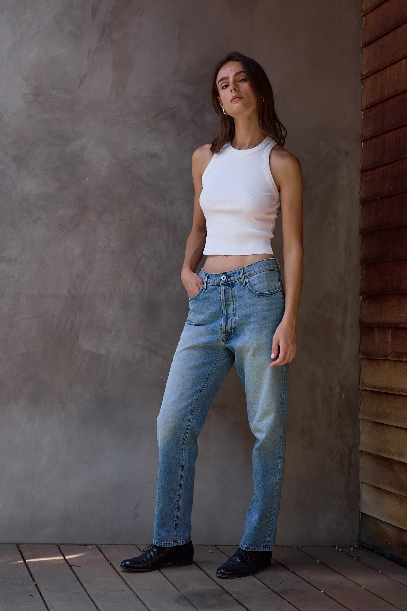 NSF Amaya Fitted Crop Rib Tank - Soft White - Renuaun