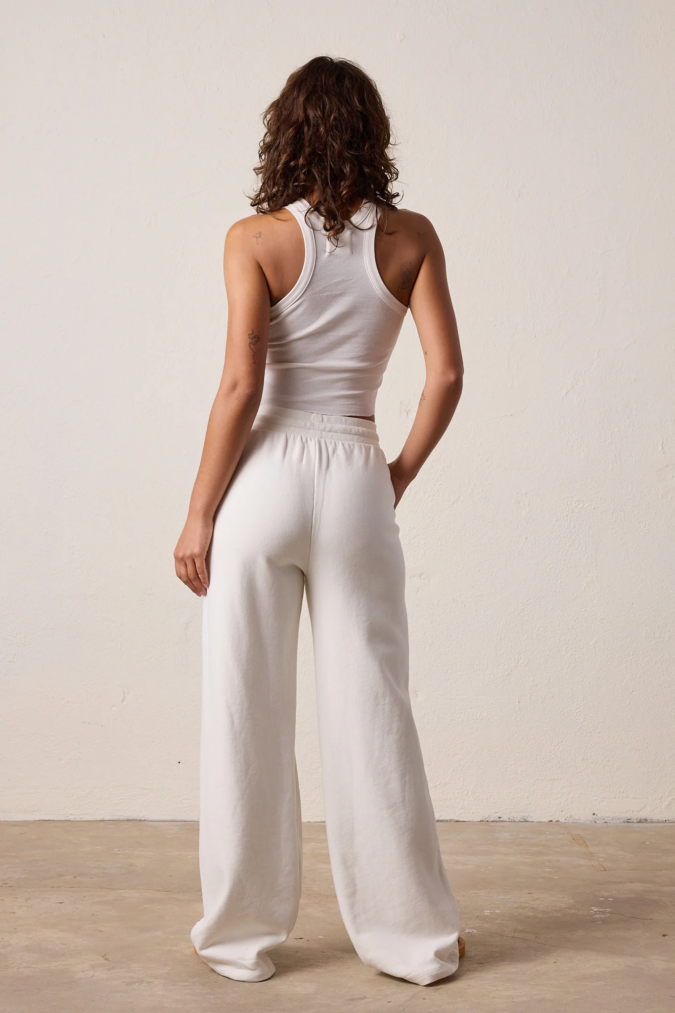 NSF Franky Wide Leg Loop Terry Sweatpant - Soft White - Renuaun