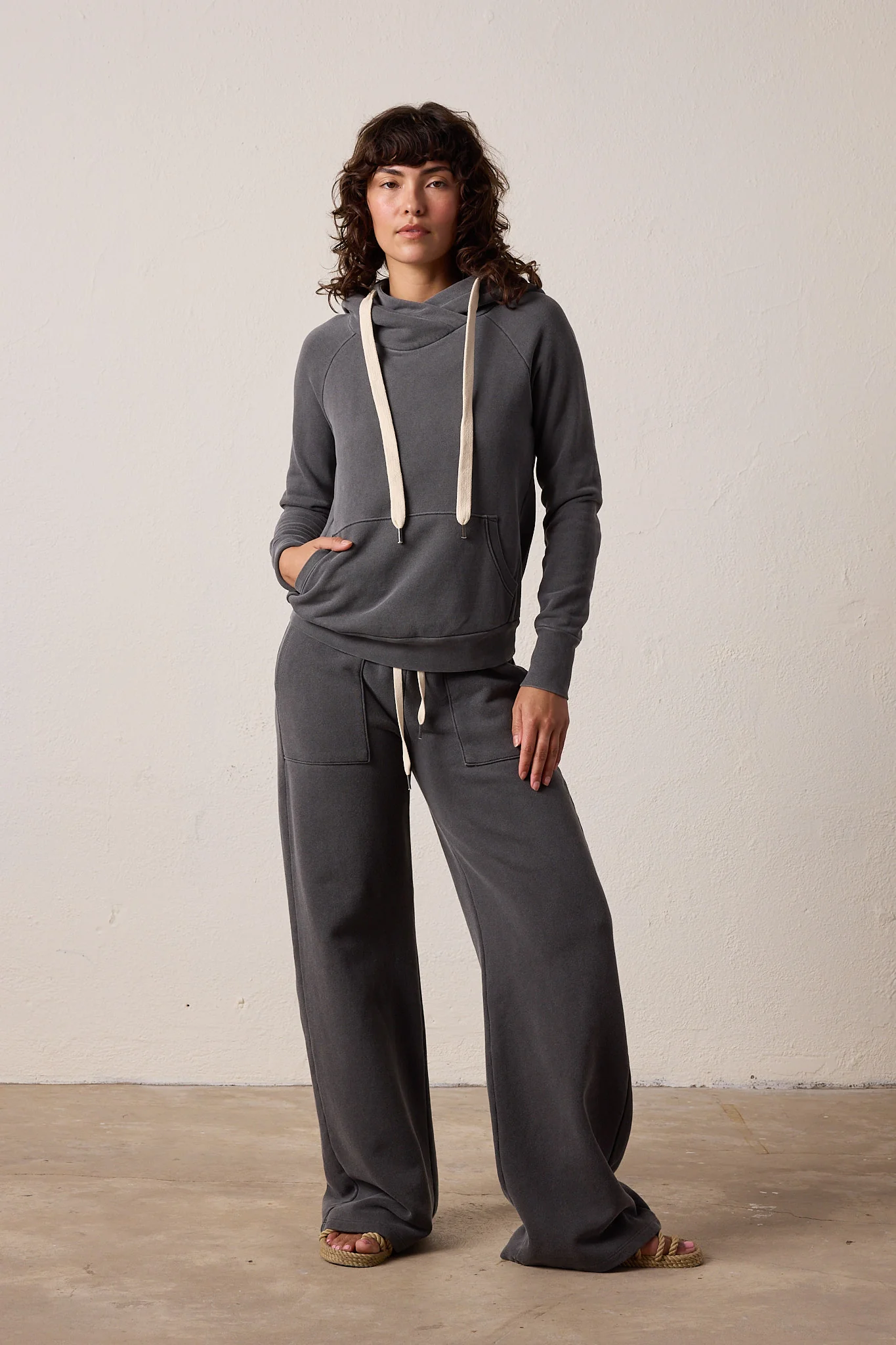 NSF Lisse Fitted Loop Terry Hoodie - Faded Black - Renuaun