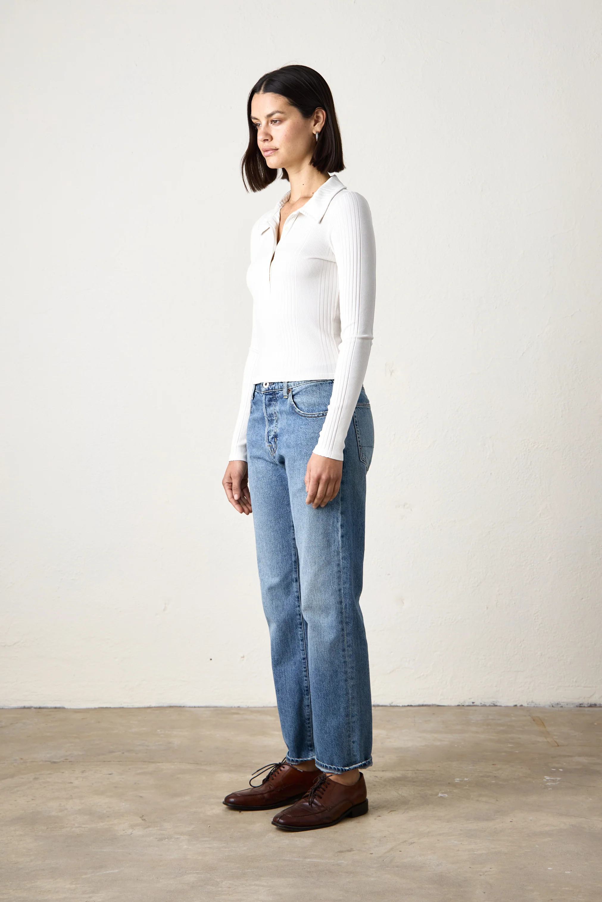 ALI FITTED VARIEGATED RIB POLO / SOFT WHITE - Renuaun