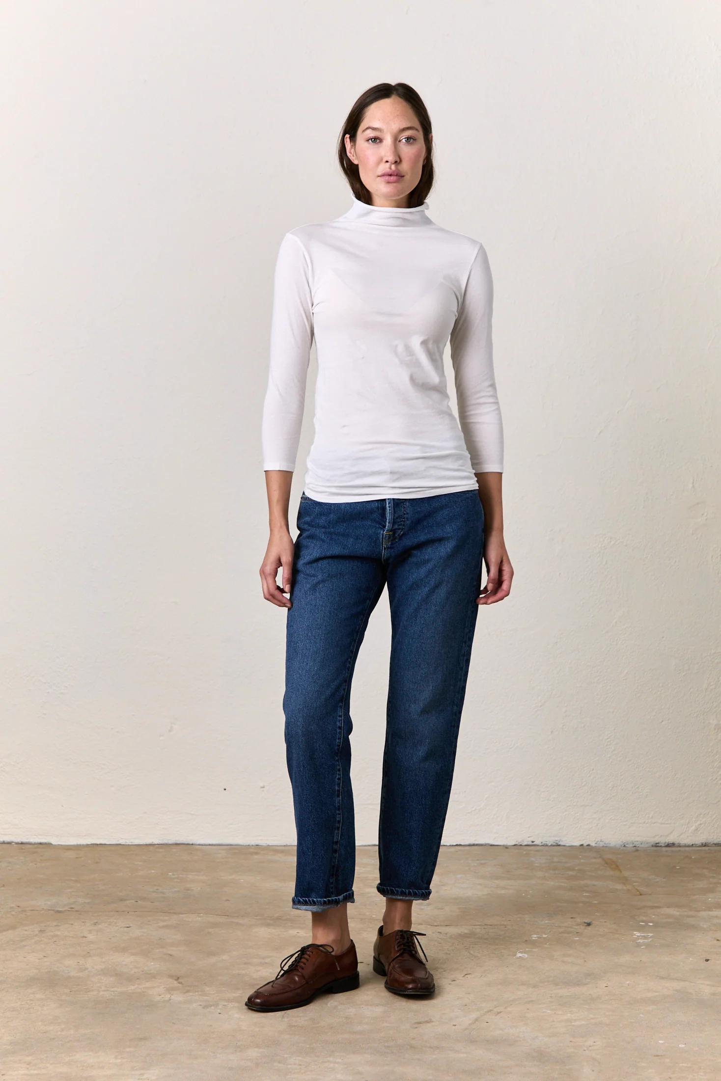 PETRA MOCK NECK TEE / SOFT WHITE - Renuaun
