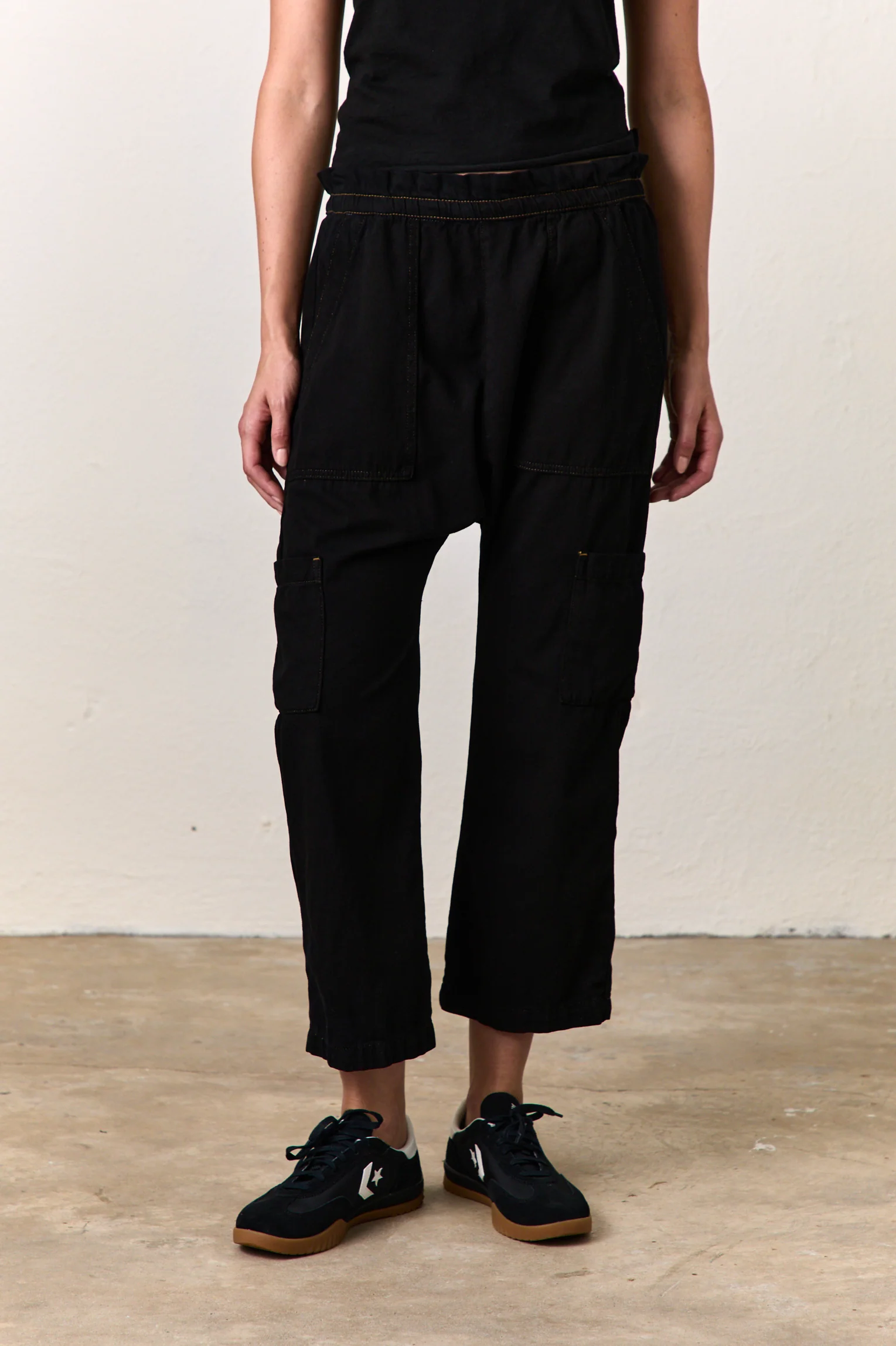NSF Shailey Paperbag Waist Cotton Pant / Over Dye Black - Renuaun
