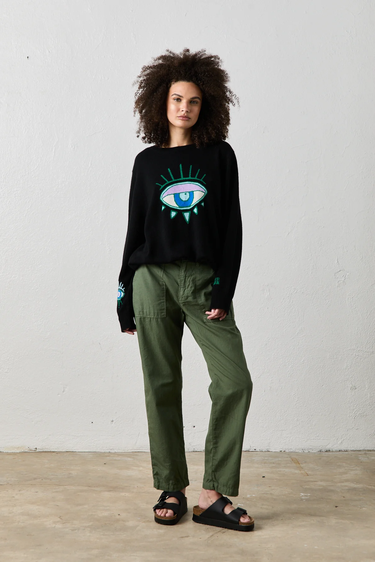 NSF X Jacquie Aiche - Big Eye Cashmere Crew - Black - Renuaun