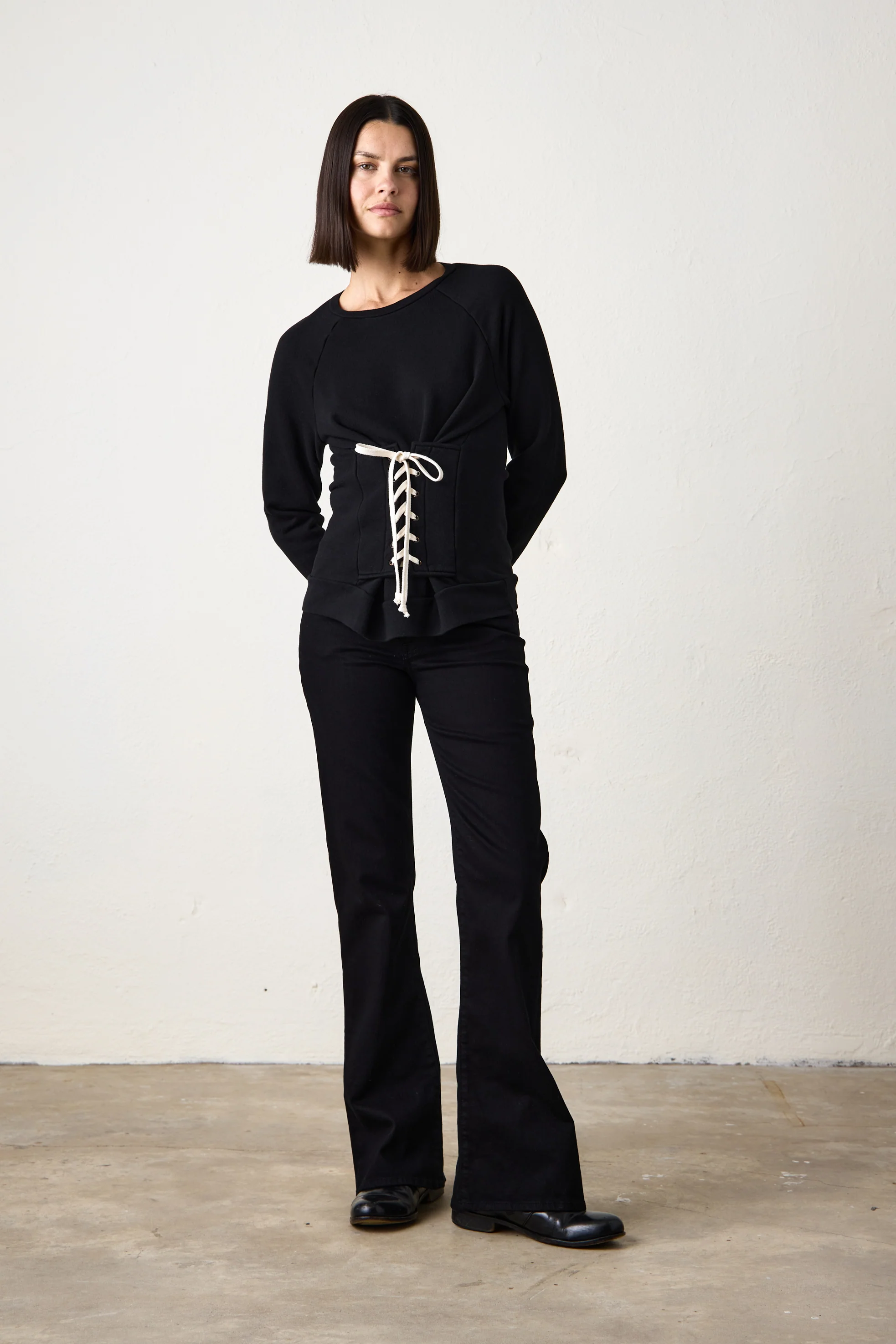 NSF Elio Corset Loop Terry Crew - Black - Renuaun