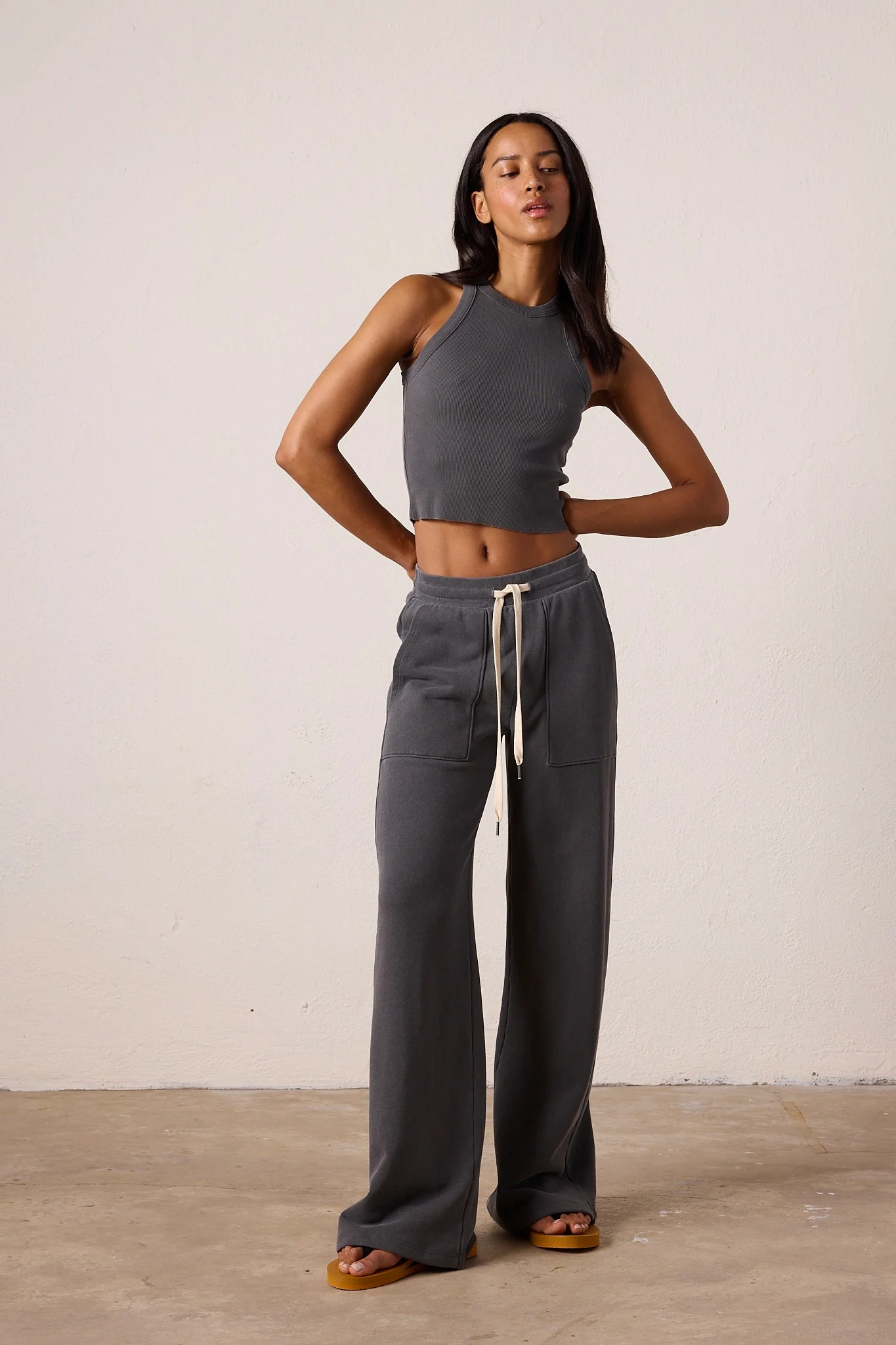 NSF Franky Wide Leg Loop Terry Sweatpant - Faded black - Renuaun
