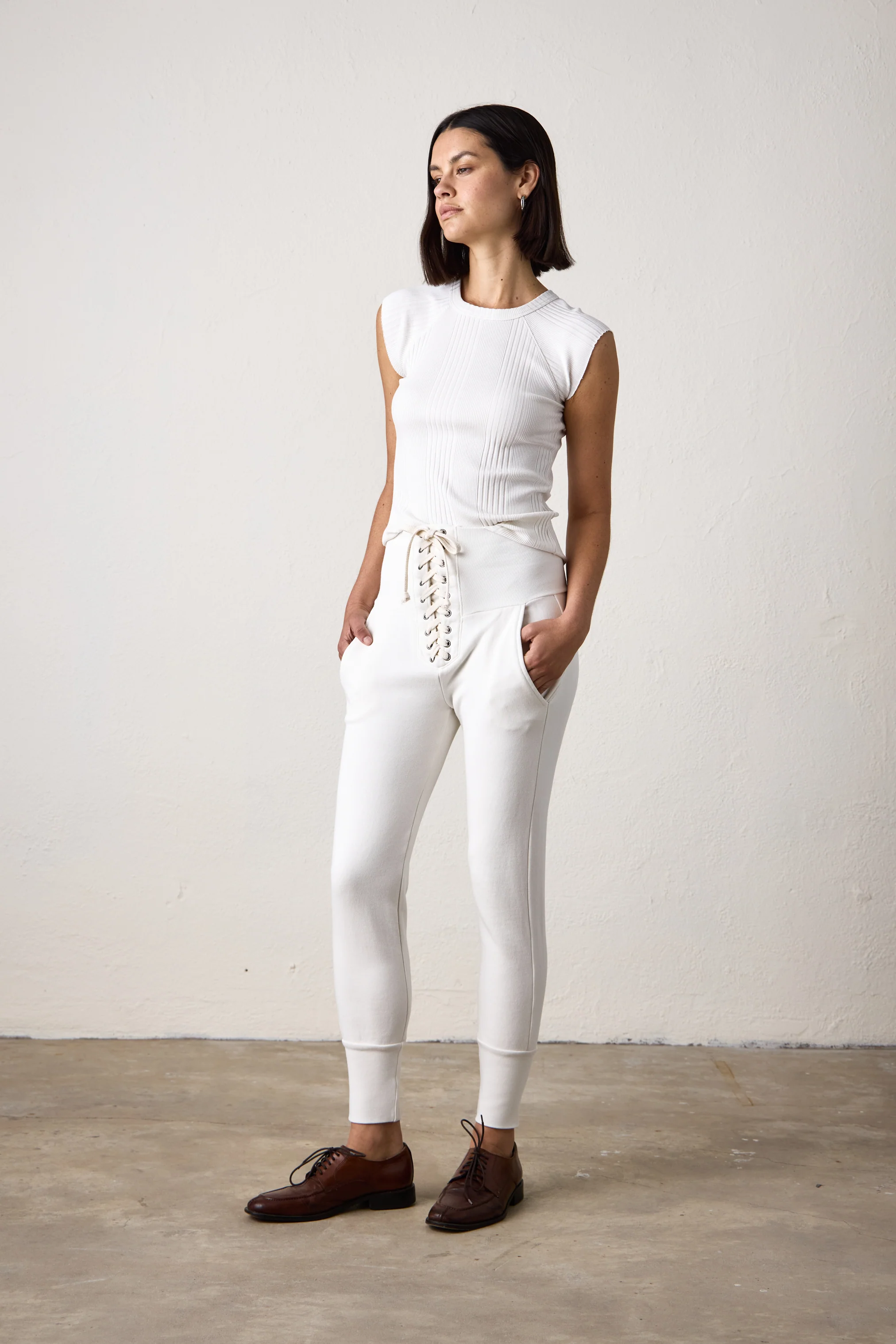 NSF Maren Corset Loop Terry Sweatpant - Soft White - Renuaun