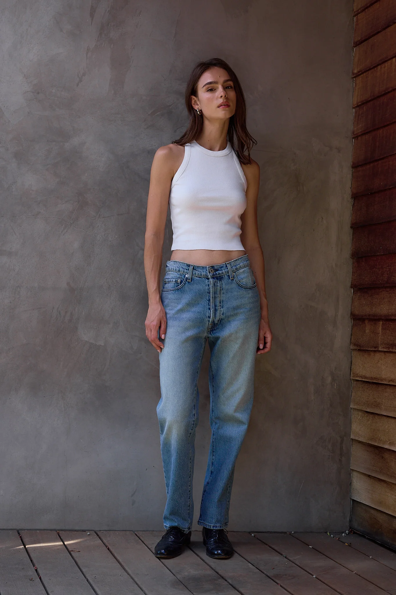 NSF Amaya Fitted Crop Rib Tank - Soft White - Renuaun