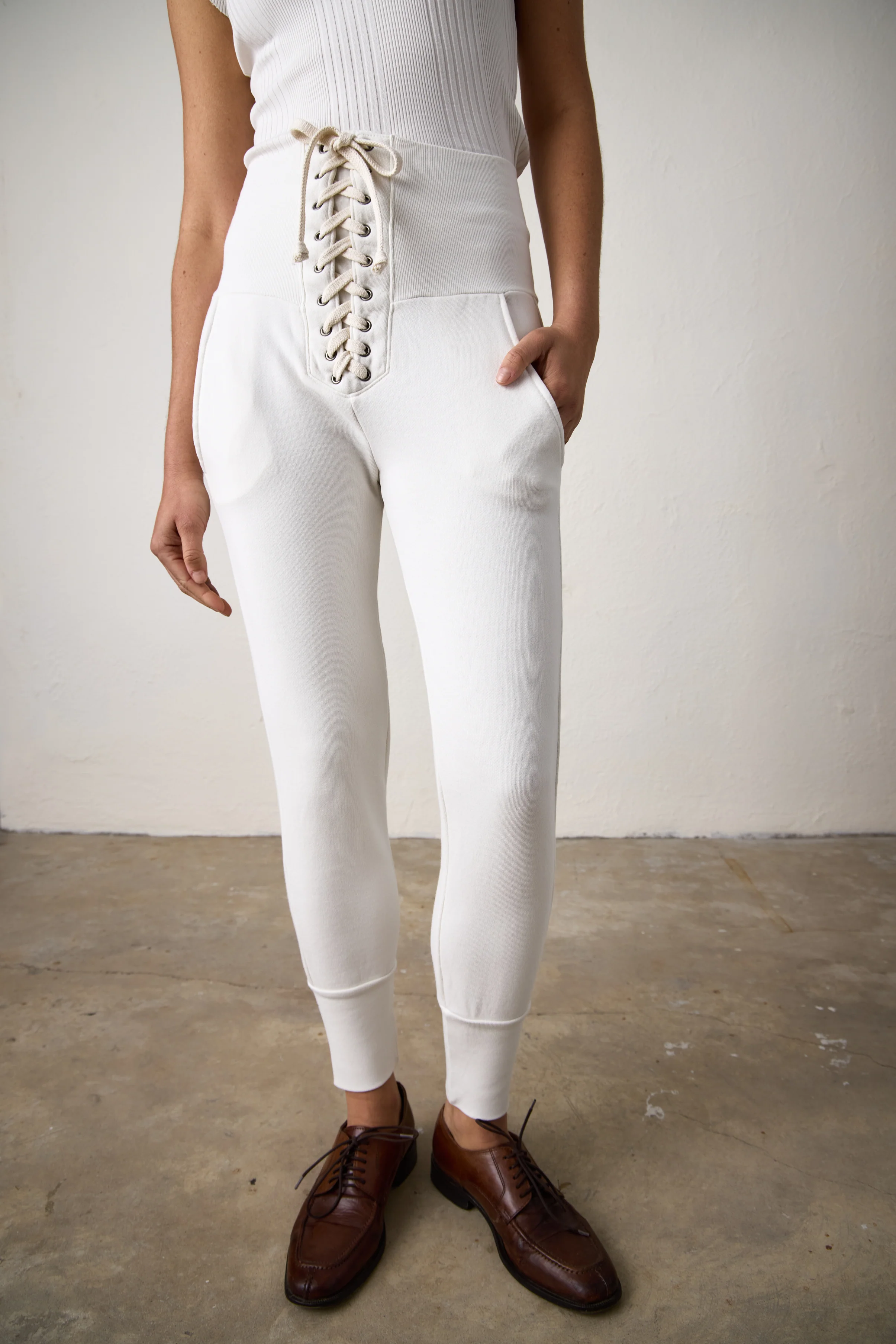 NSF Maren Corset Loop Terry Sweatpant - Soft White - Renuaun