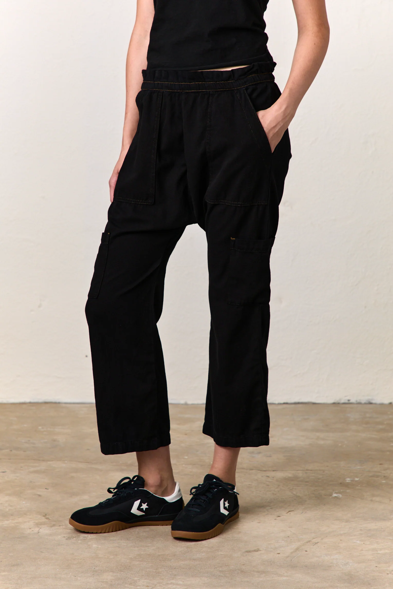NSF Shailey Paperbag Waist Cotton Pant / Over Dye Black - Renuaun