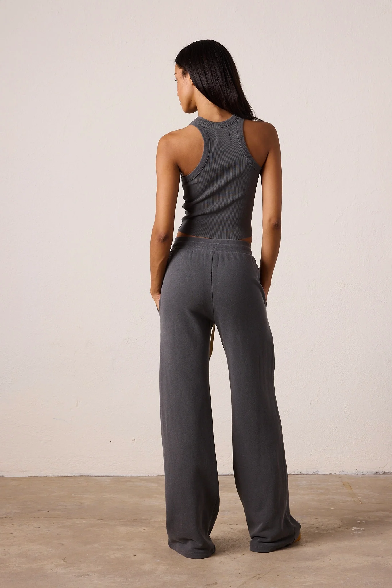 NSF Amaya Fitted Crop Rib Tank - Faded Black - Renuaun