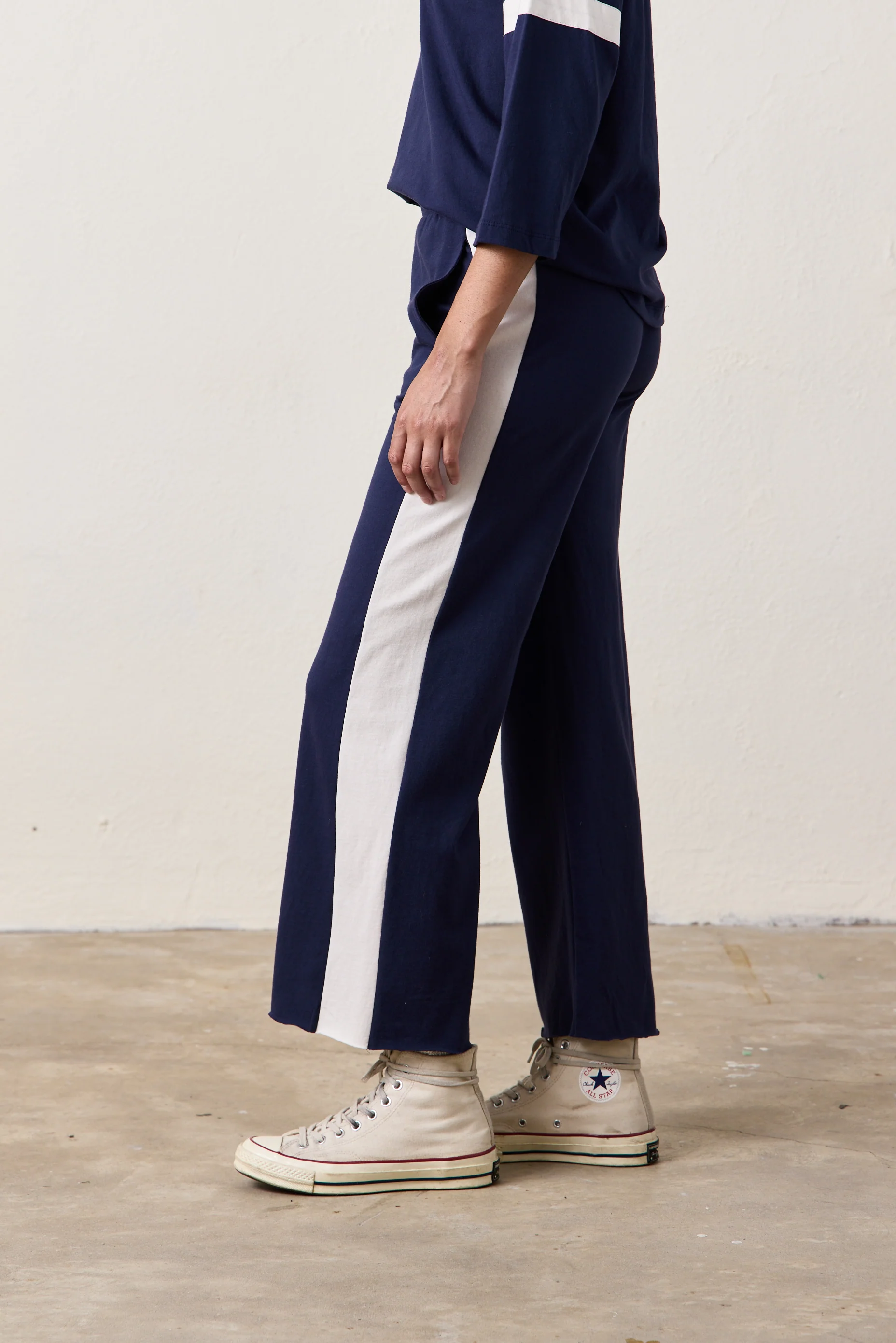 RILEY WIDE LEG JERSEY PANT / NAVY/IVORY - Renuaun