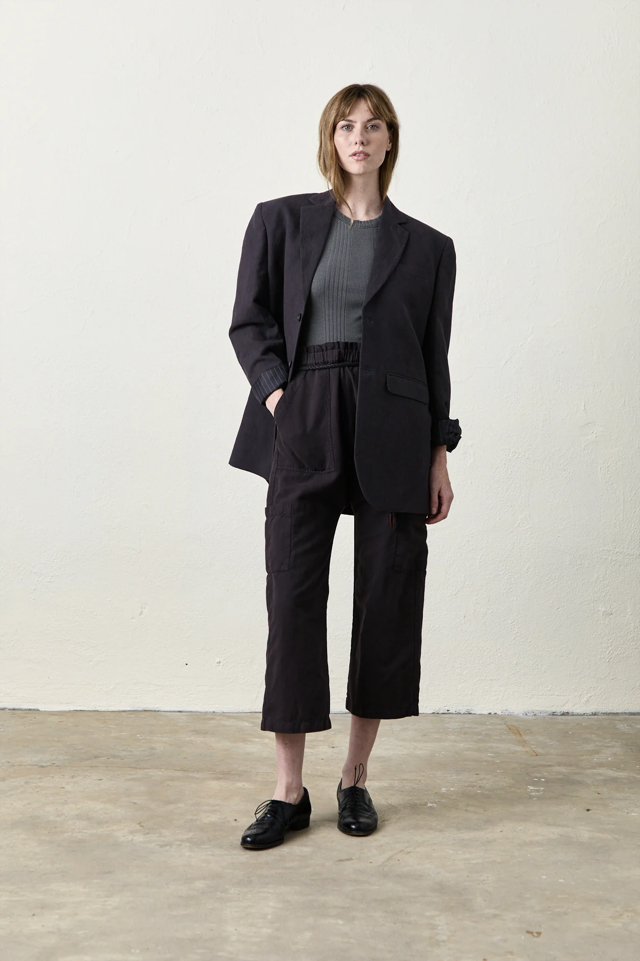 NSF Shailey Paperbag Waist Linen Cotton Pant - Faded Black - Renuaun