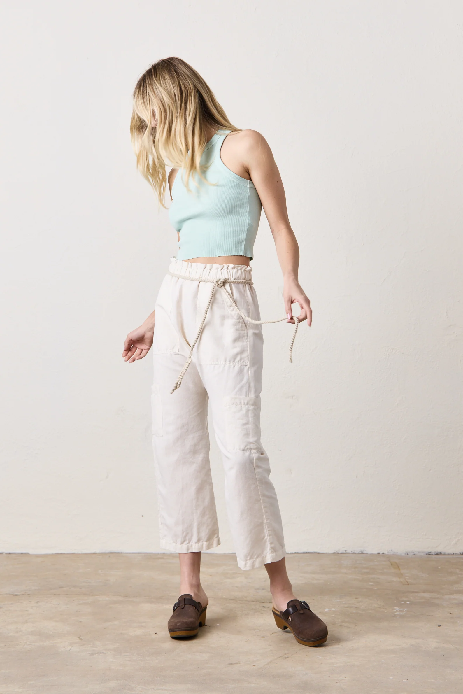 NSF Shailey Paperbag Waist Linen Cotton Pant - Ivory - Renuaun