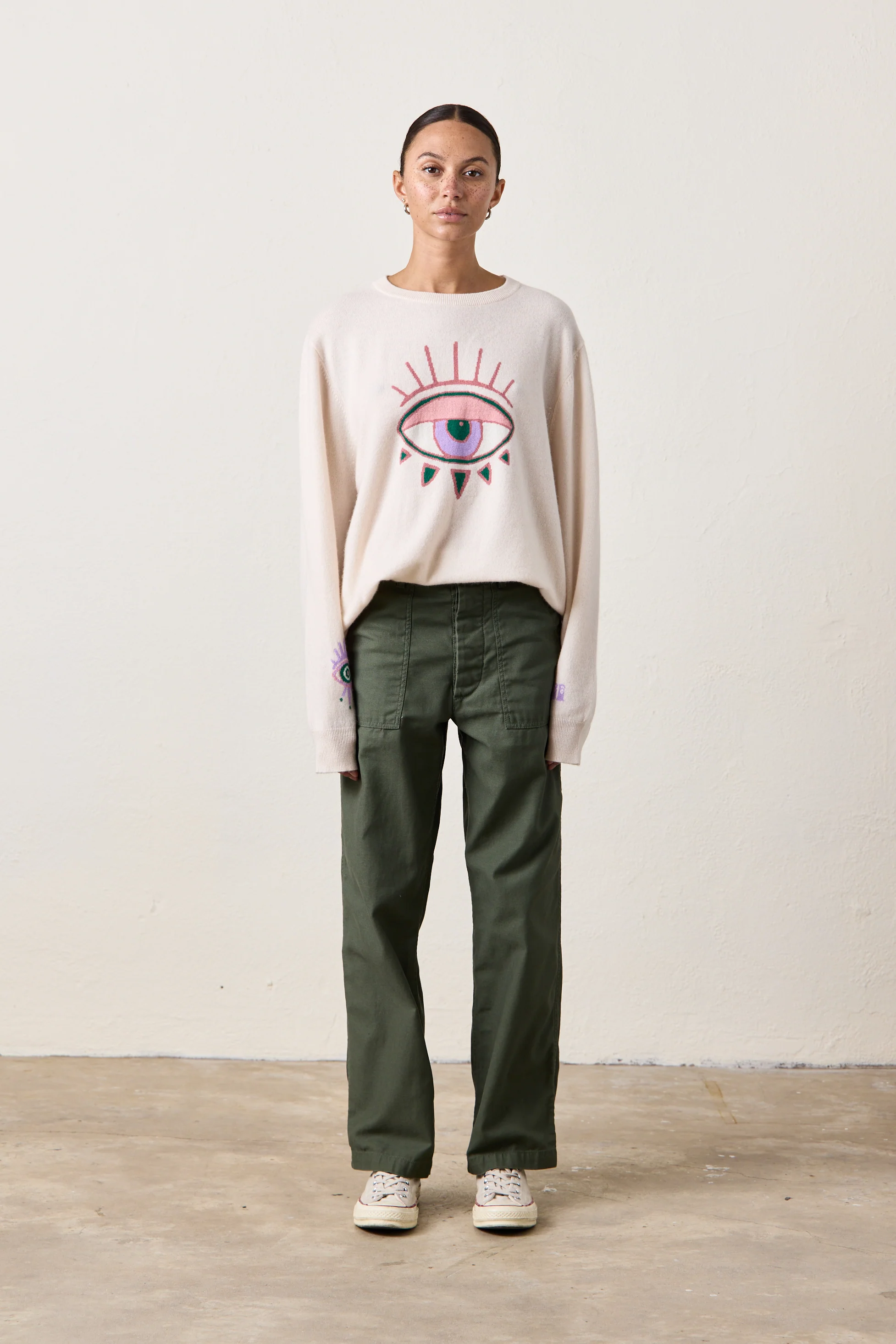 NSF X Jacquie Aiche - Big Eye Cashmere Crew - Feather - Renuaun