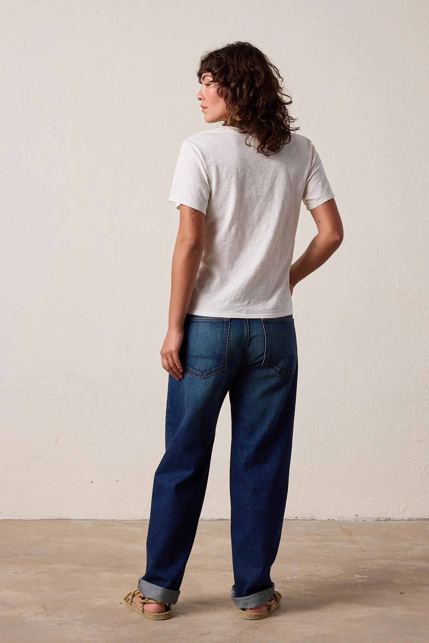 NSF Layla Relaxed V Neck Slub Jersey Tee - Soft White - Renuaun