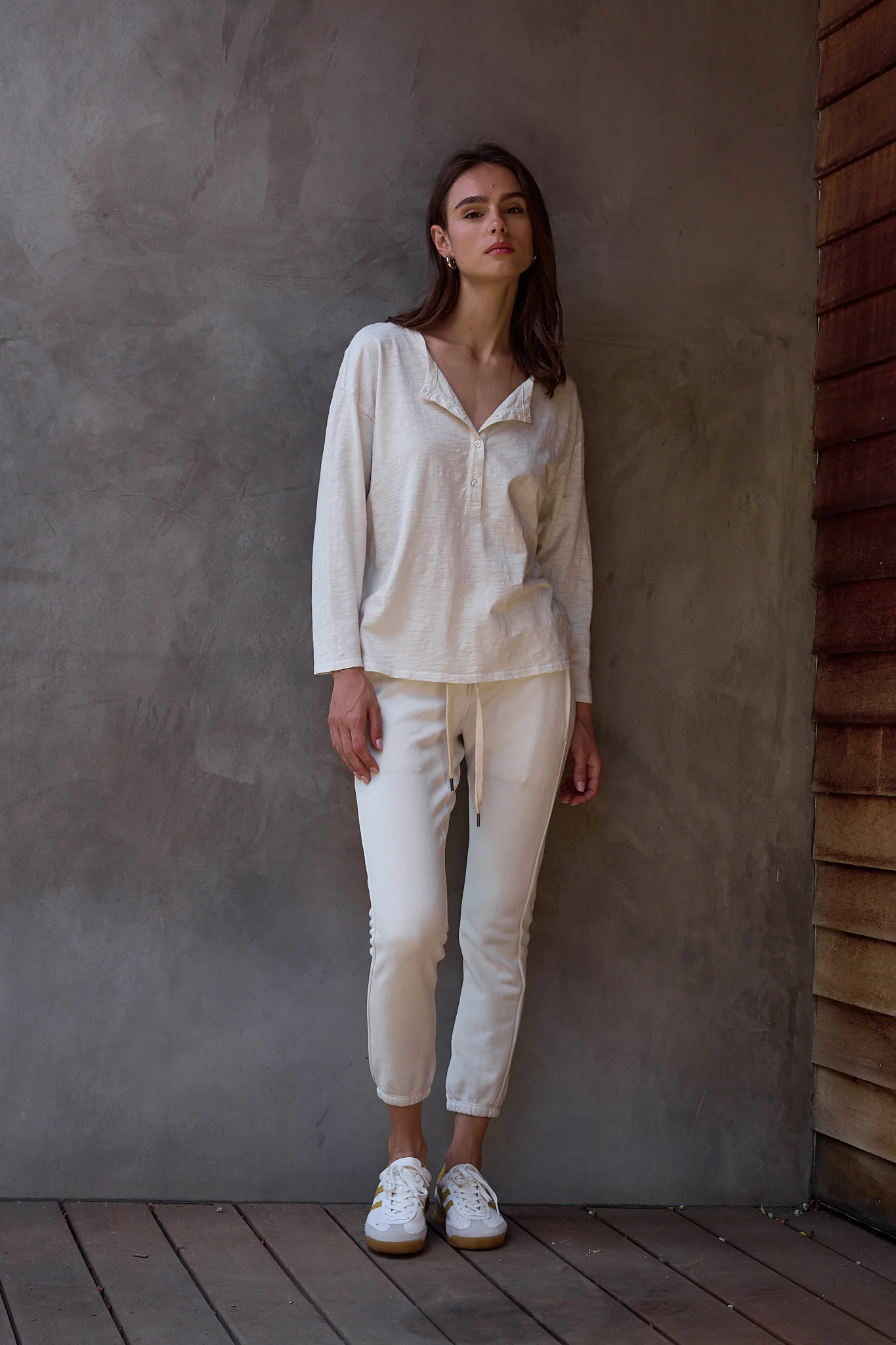 NSF Hazel Boxy Slub Jersey Henley - Soft White - Renuaun