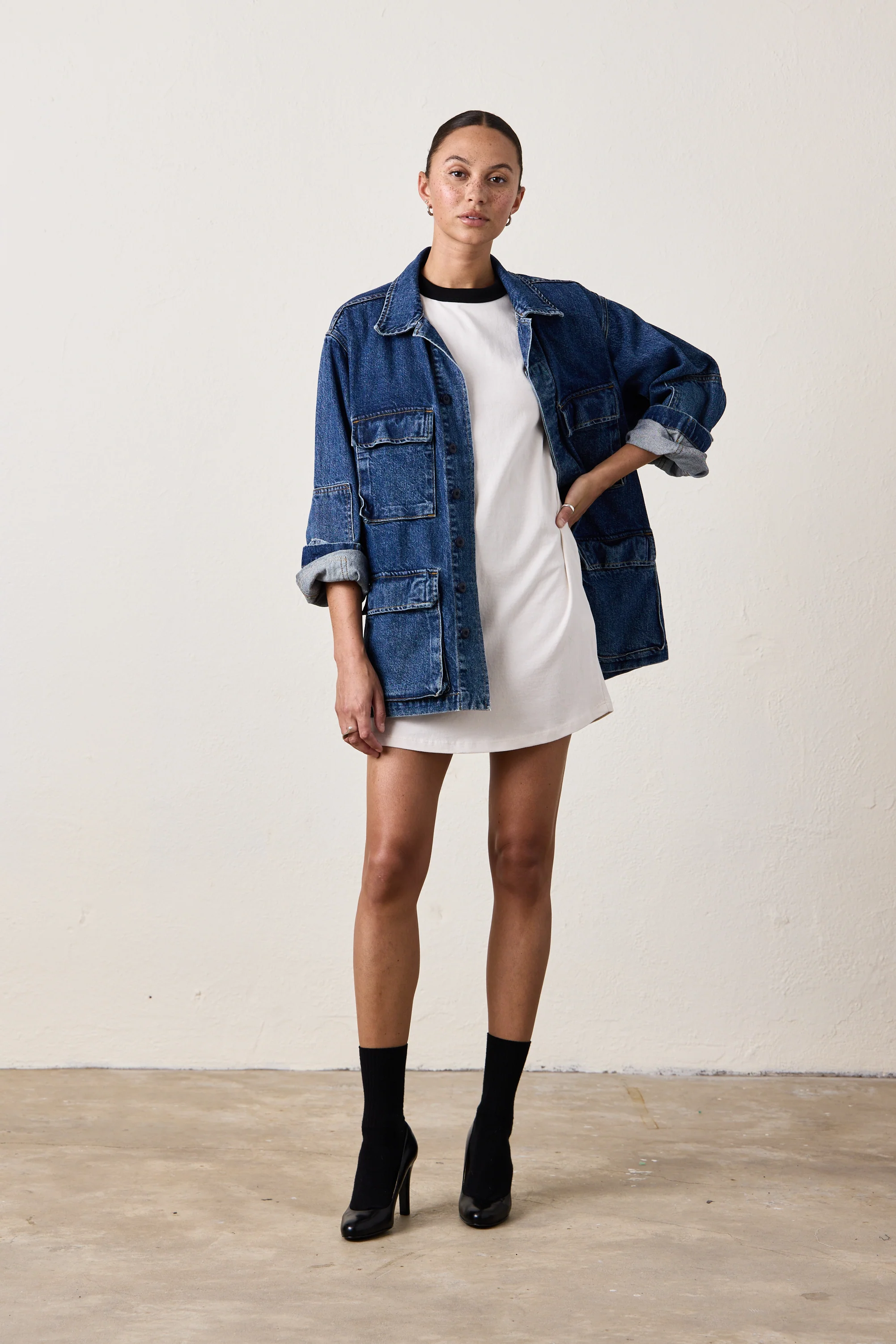 FRANKLIN BASEBALL JERSEY TEE DRESS / IVORY/BLACK - Renuaun