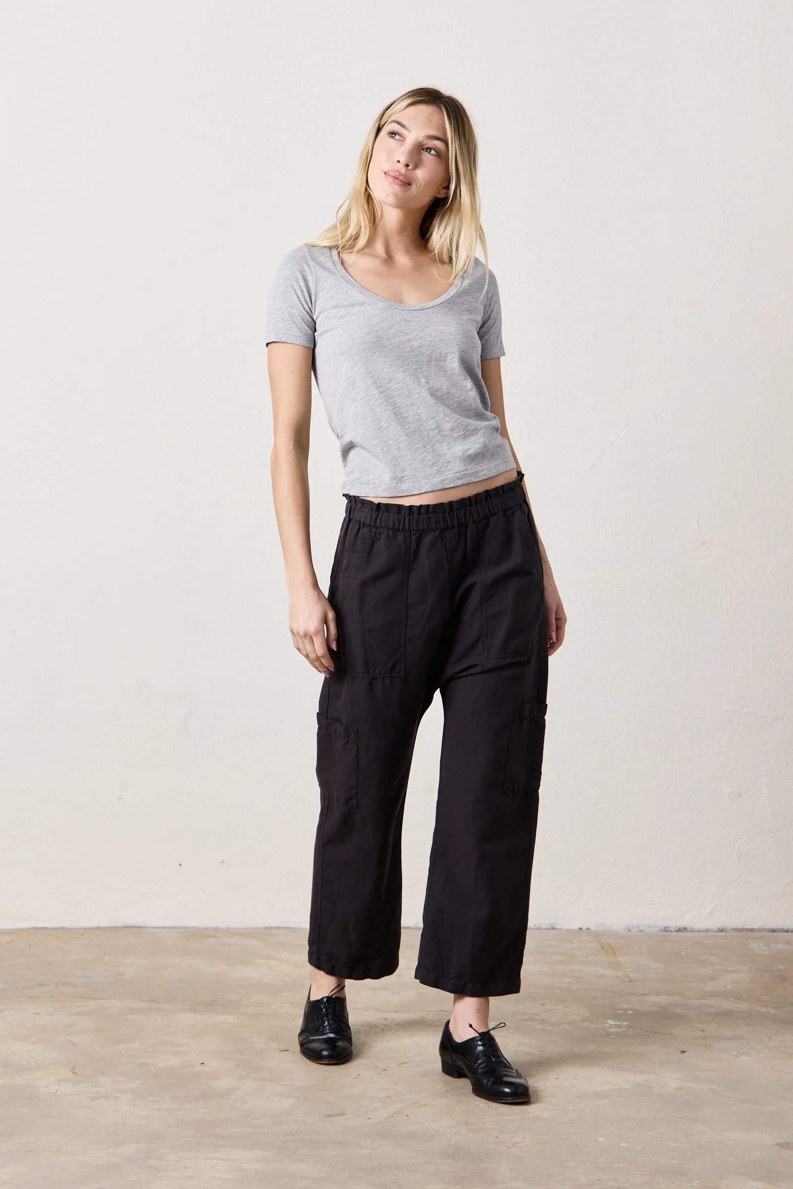 NSF Shailey Paperbag Waist Linen Cotton Pant - Faded Black - Renuaun