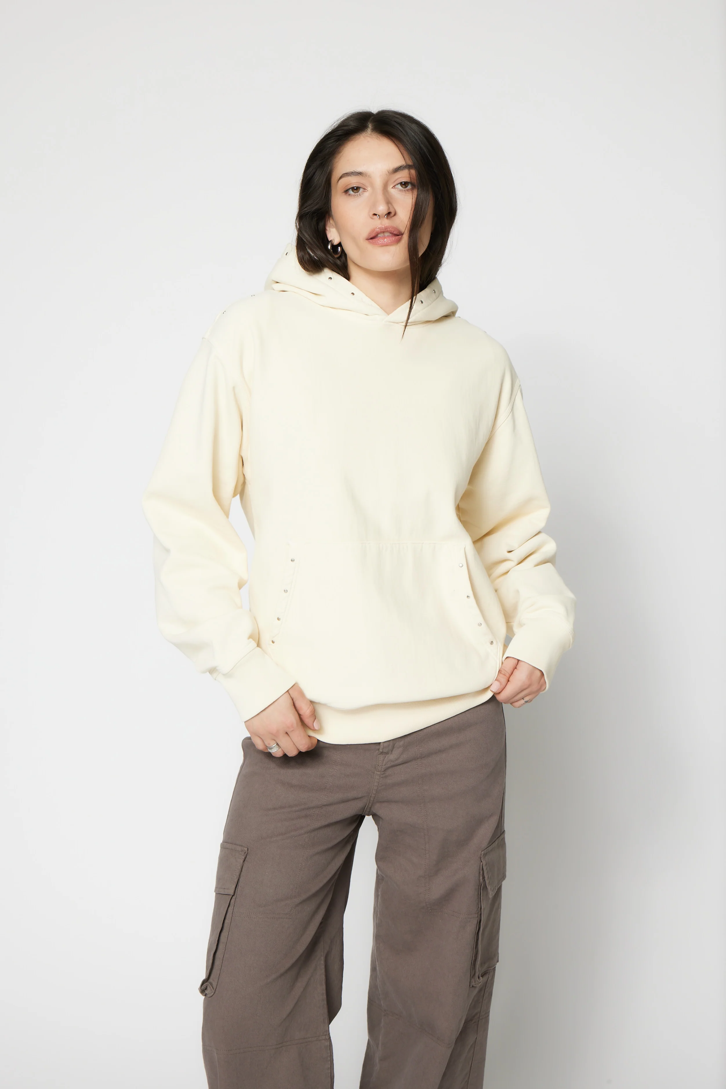 NSF SRPLS Studded and Repaired Hoodie - French Vanilla - Renuaun