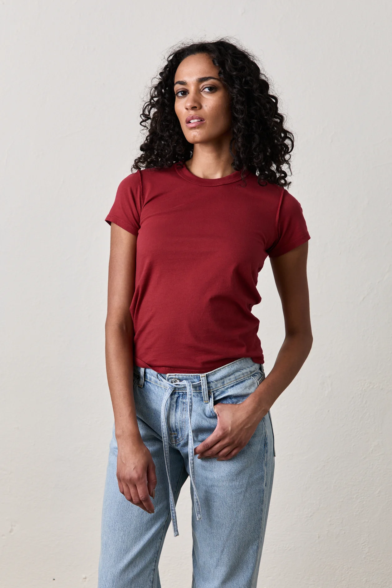 Alessi Shrunken Fine Jersey Tee - Deep Red - Renuaun
