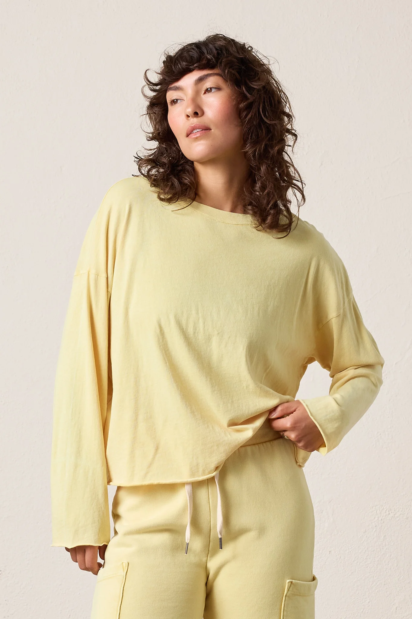 NSF Lennon Boxy Fit Fine Jersey Tee - Lemon Perl - Renuaun