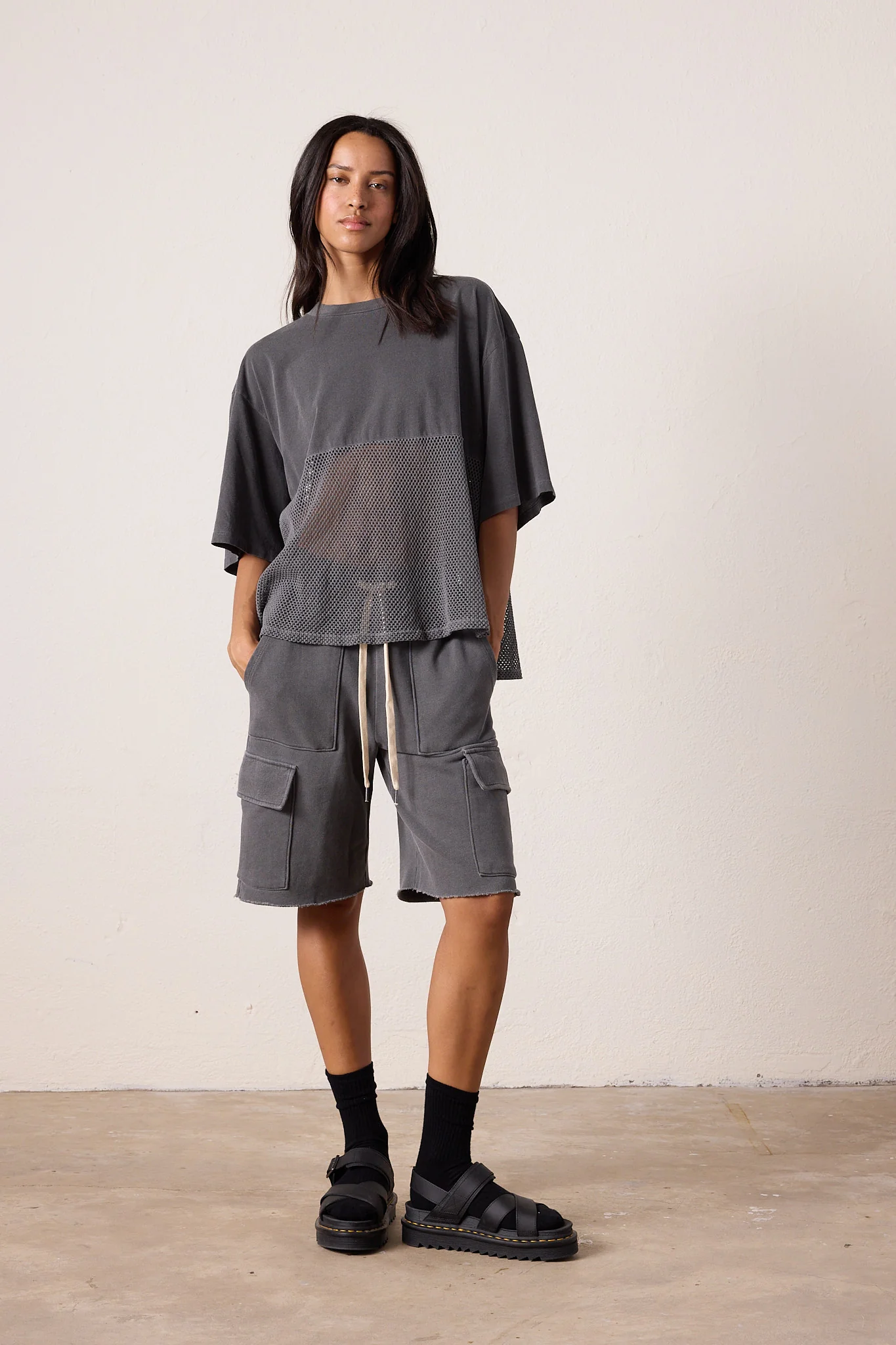 NSF Ryan Oversized Mesh Jersey Tee - Faded Black - Renuaun