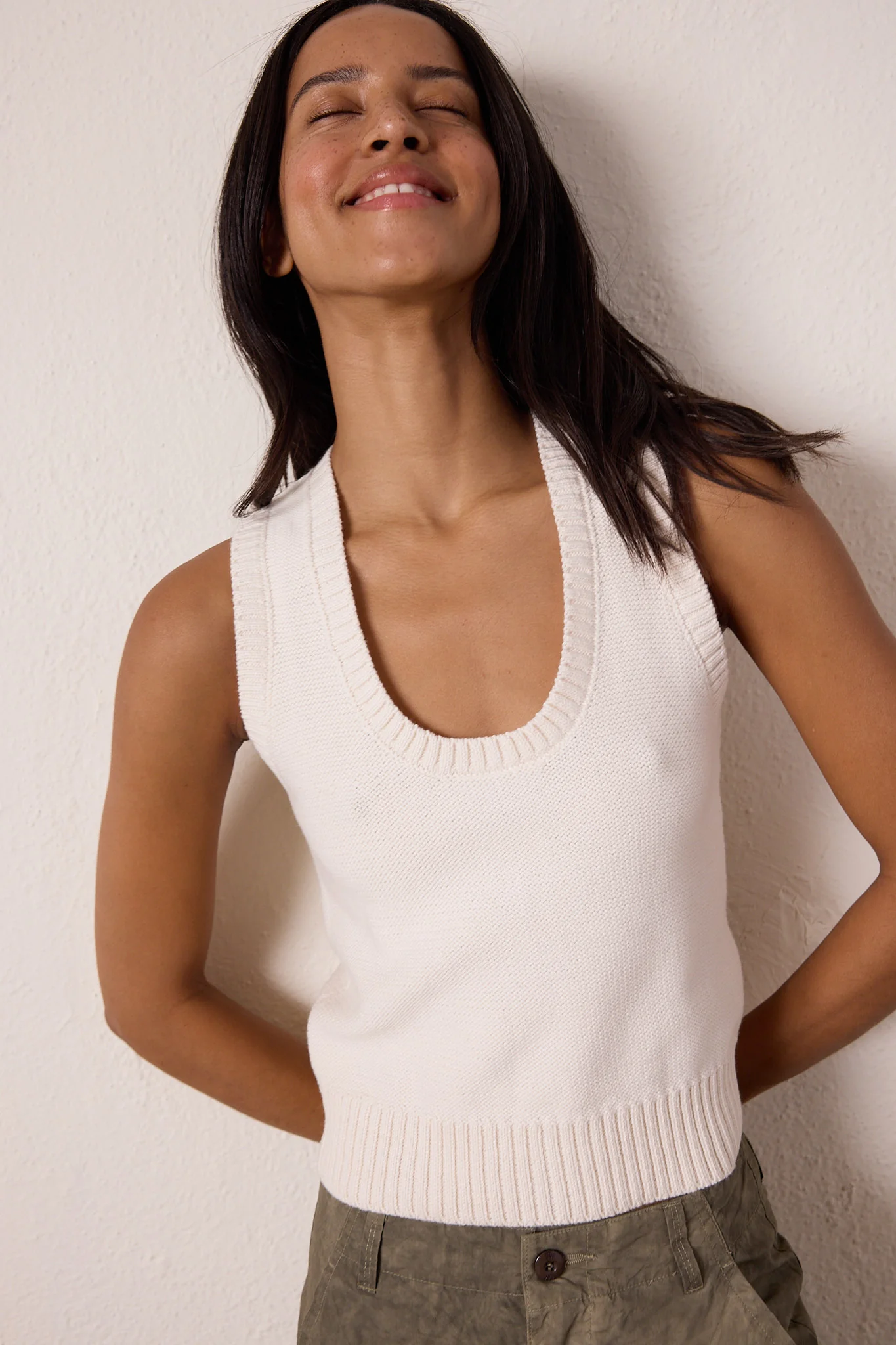 NSF Valeria Cotton Sweater Tank - Natural - Renuaun