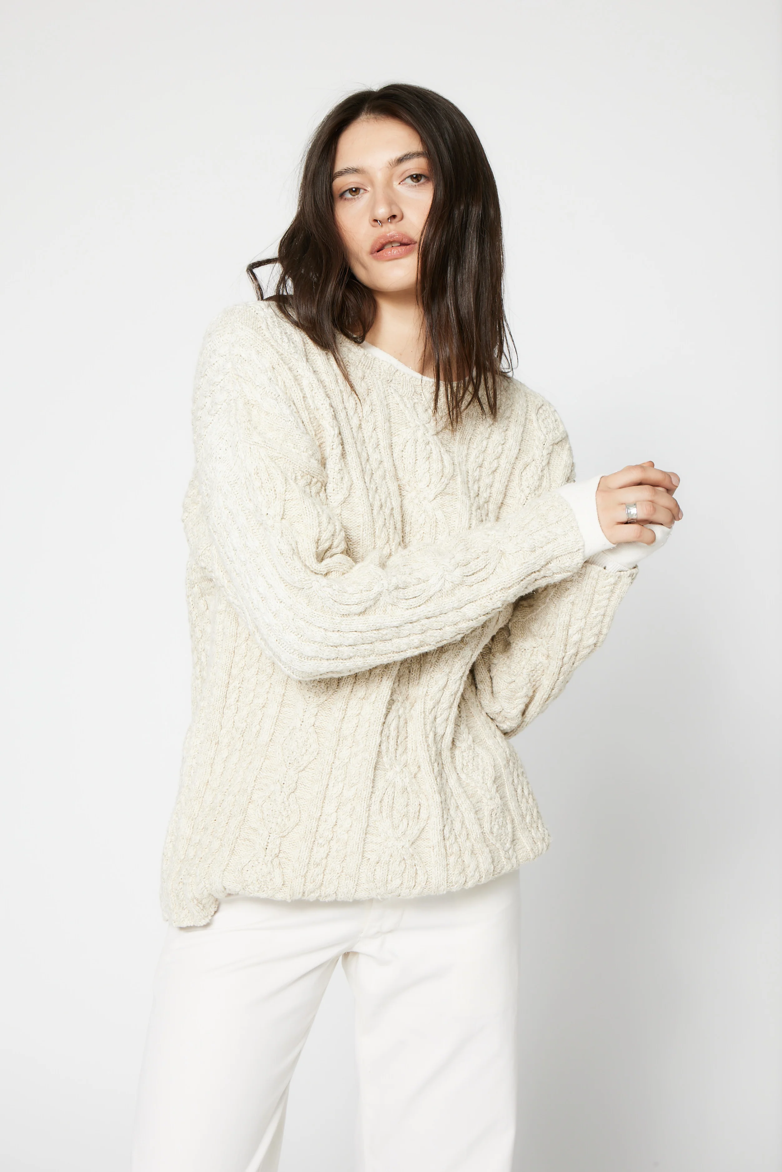 NSF SRPLS 90S ERA Cable Sweater - Oatmeal - Renuaun