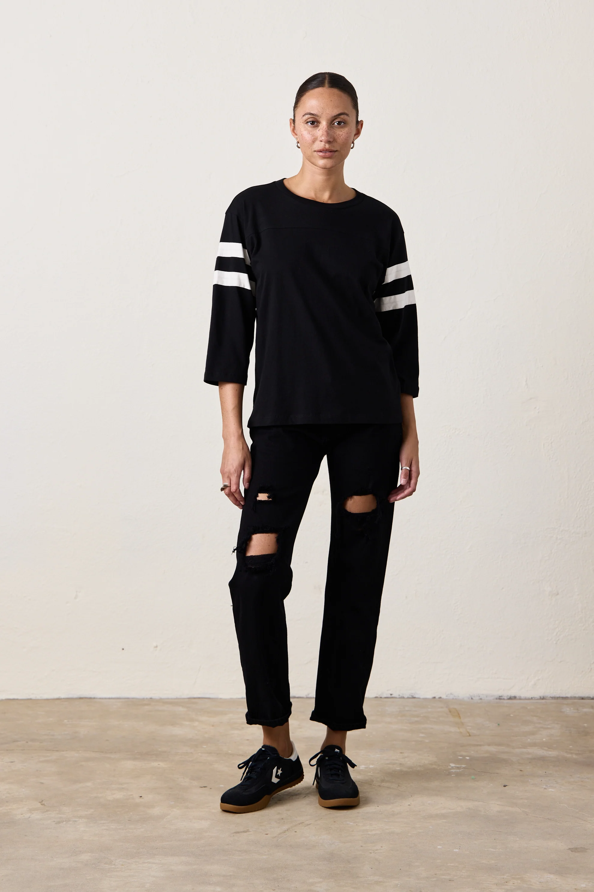 HART FINE JERSEY FOOTBALL TEE / BLACK/IVORY - Renuaun