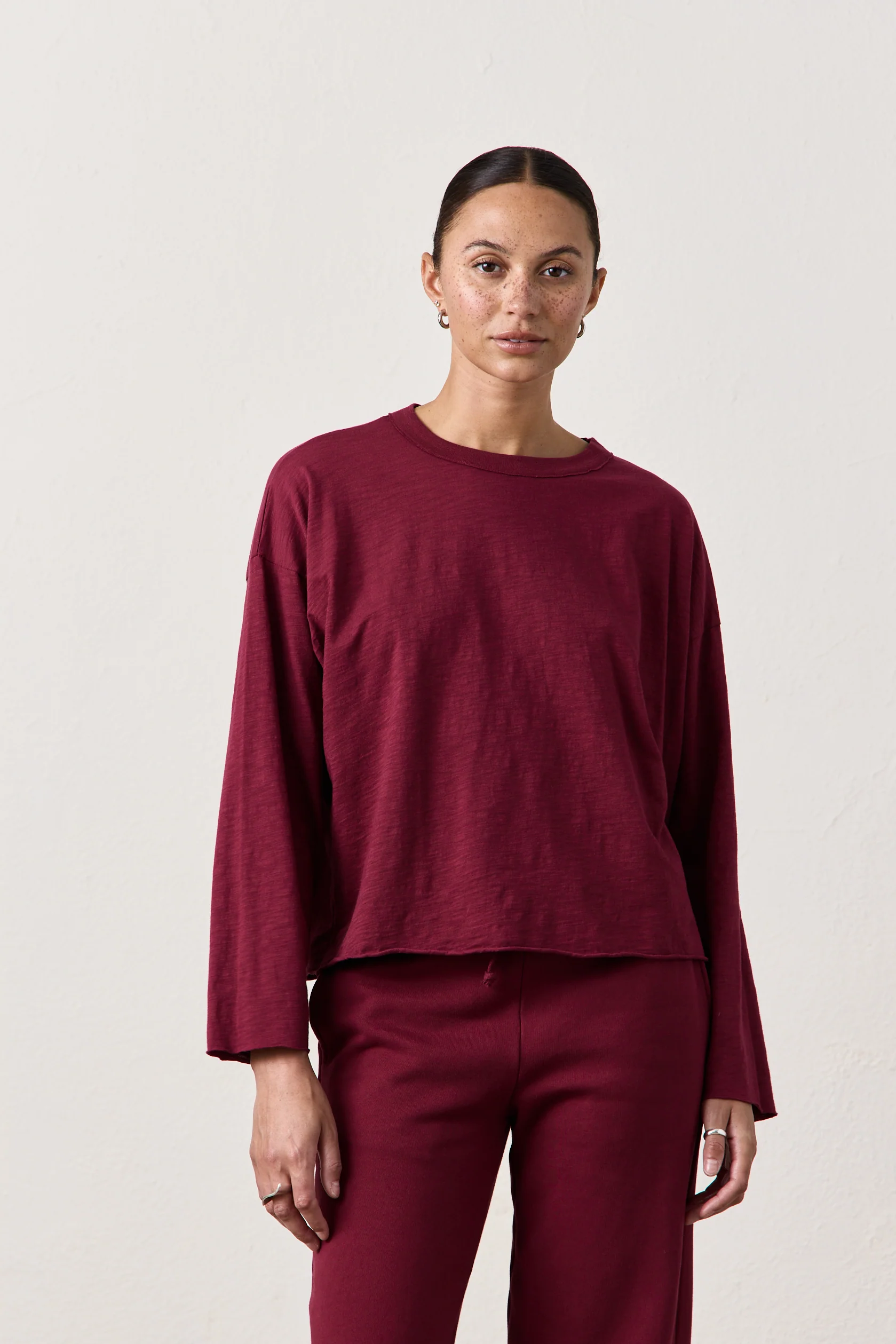 LOFFLER SLUB JERSEY BOXY TEE / DARK CHERRY - Renuaun
