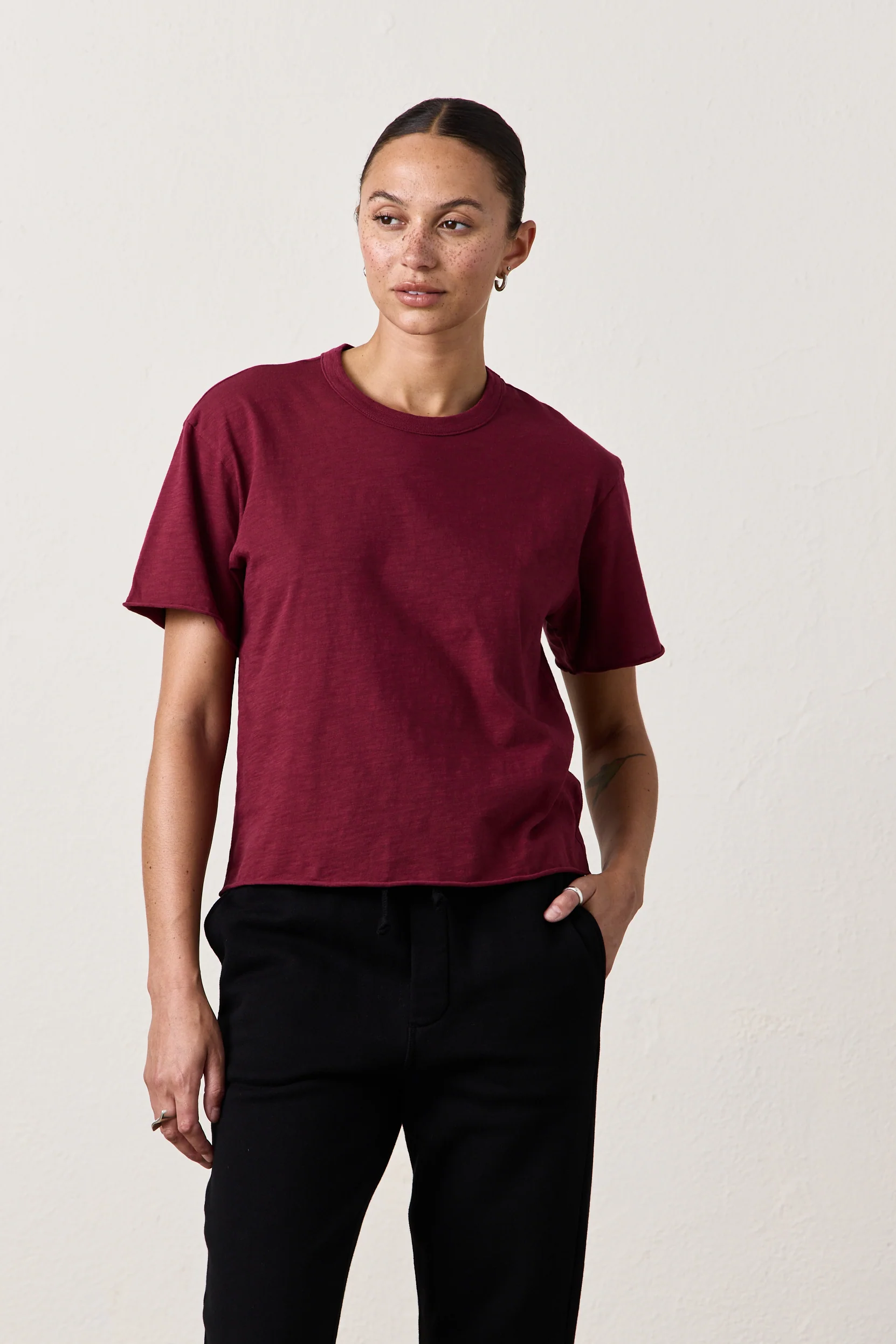 HARPER BOXY SLUB JERSEY TEE / DARK CHERRY - Renuaun