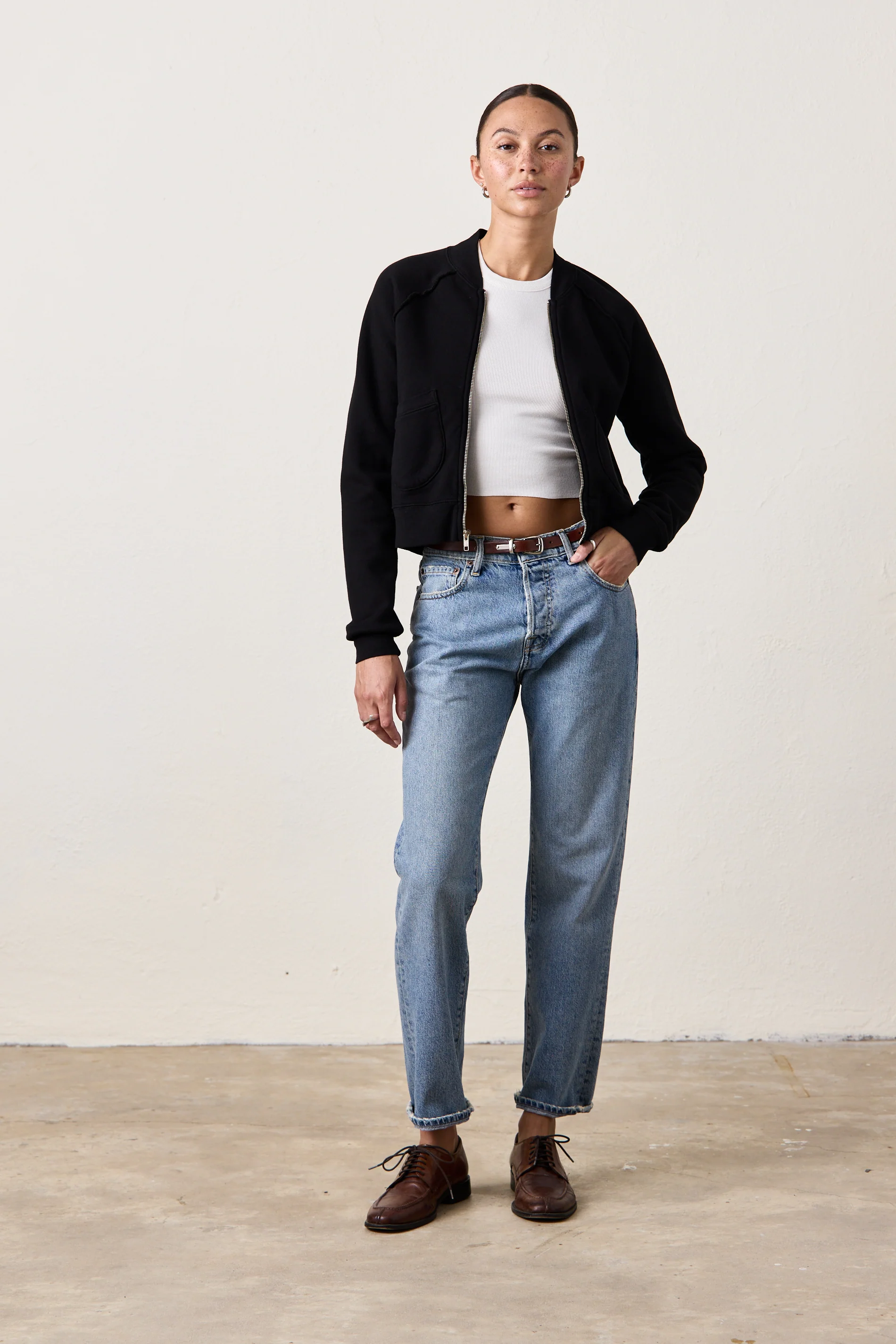 FOX ZIP FRONT COZY FLEECE BOMBER / BLACK - Renuaun