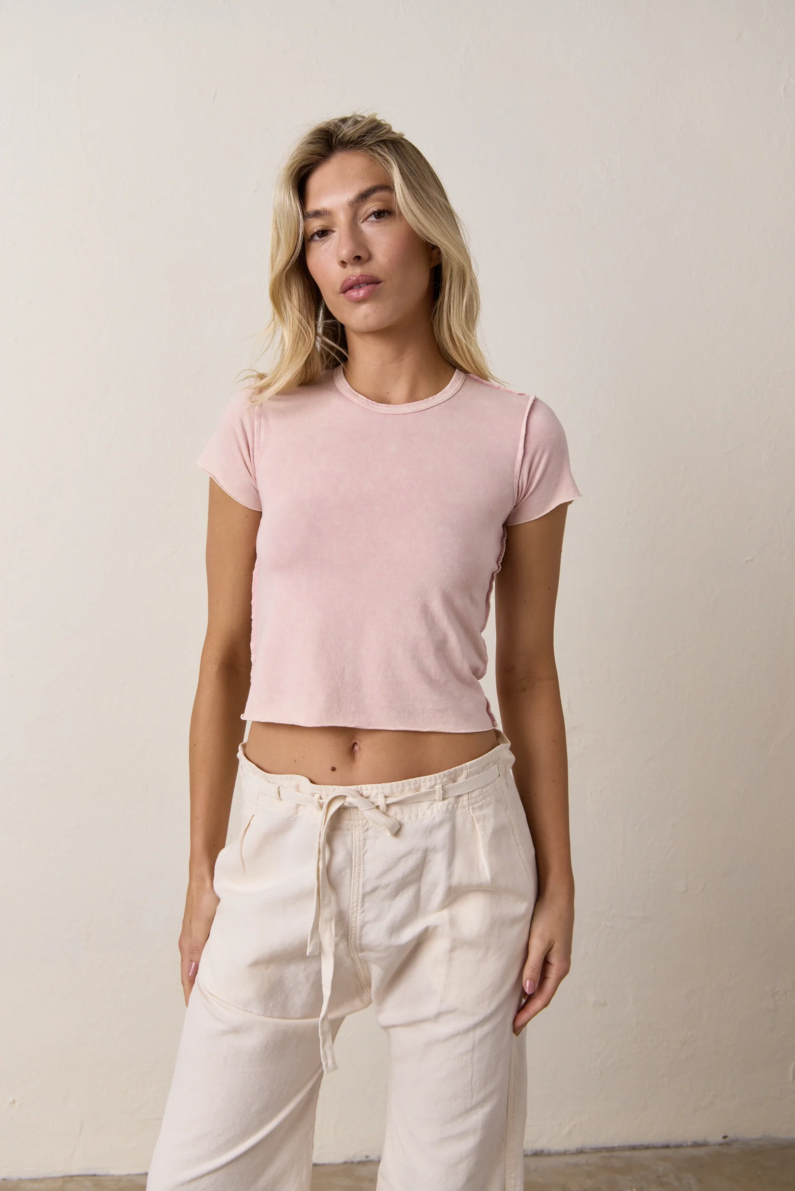 NSF Tara Lux Jersey Mini Crew Tee - Pink Perl - Renuaun