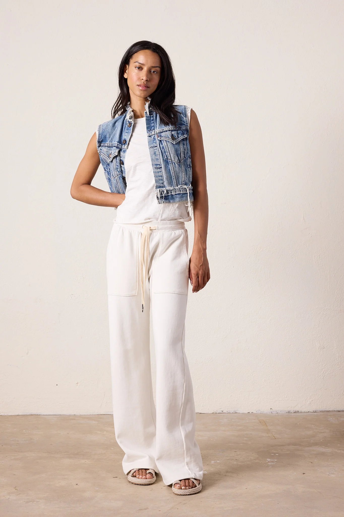 NSF Franky Wide Leg Loop Terry Sweatpant - Soft White - Renuaun