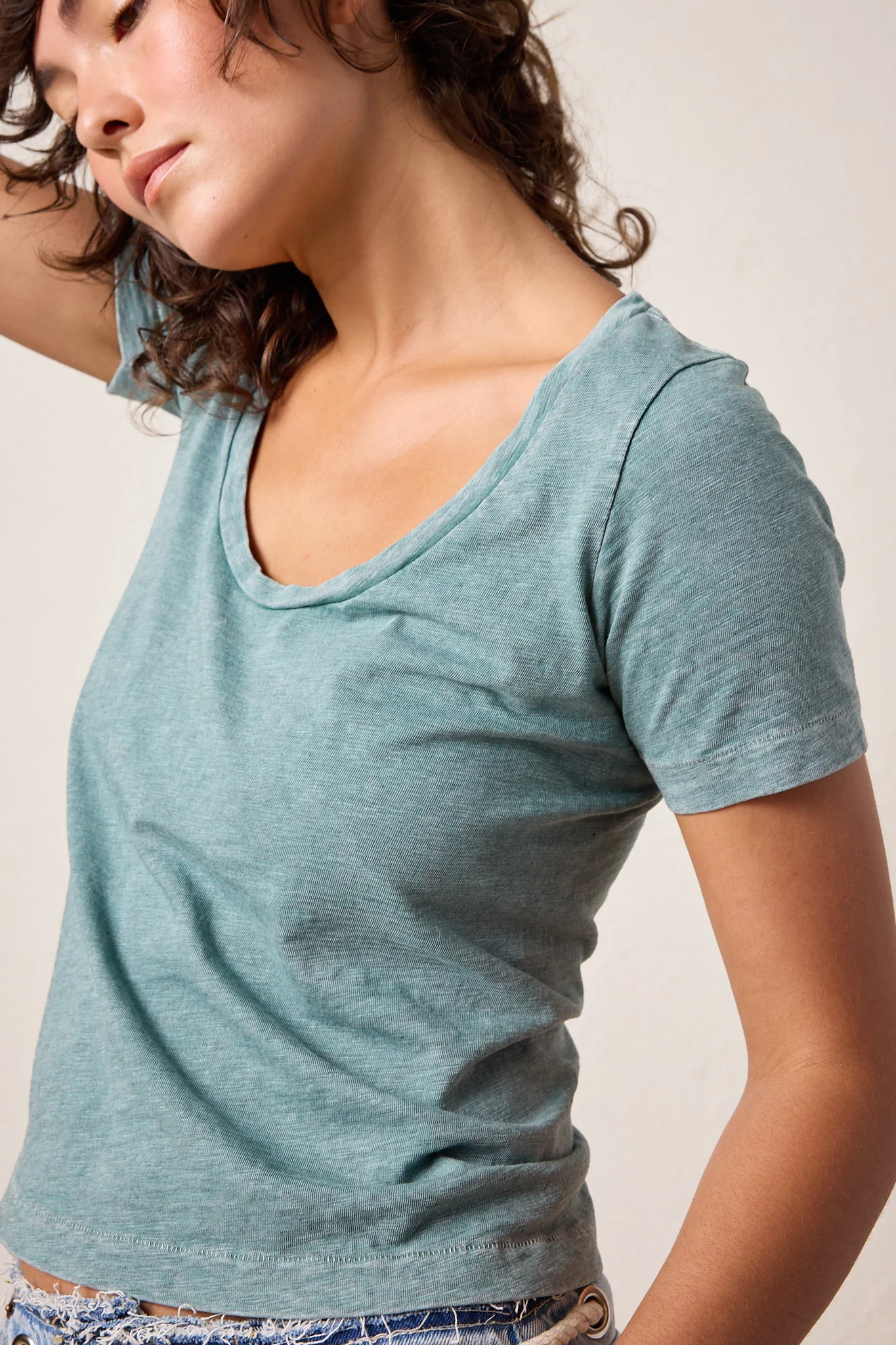 NSF Tally Slim Fit U Neck Slub Jersey Tee - Teal Perl Heather - Renuaun