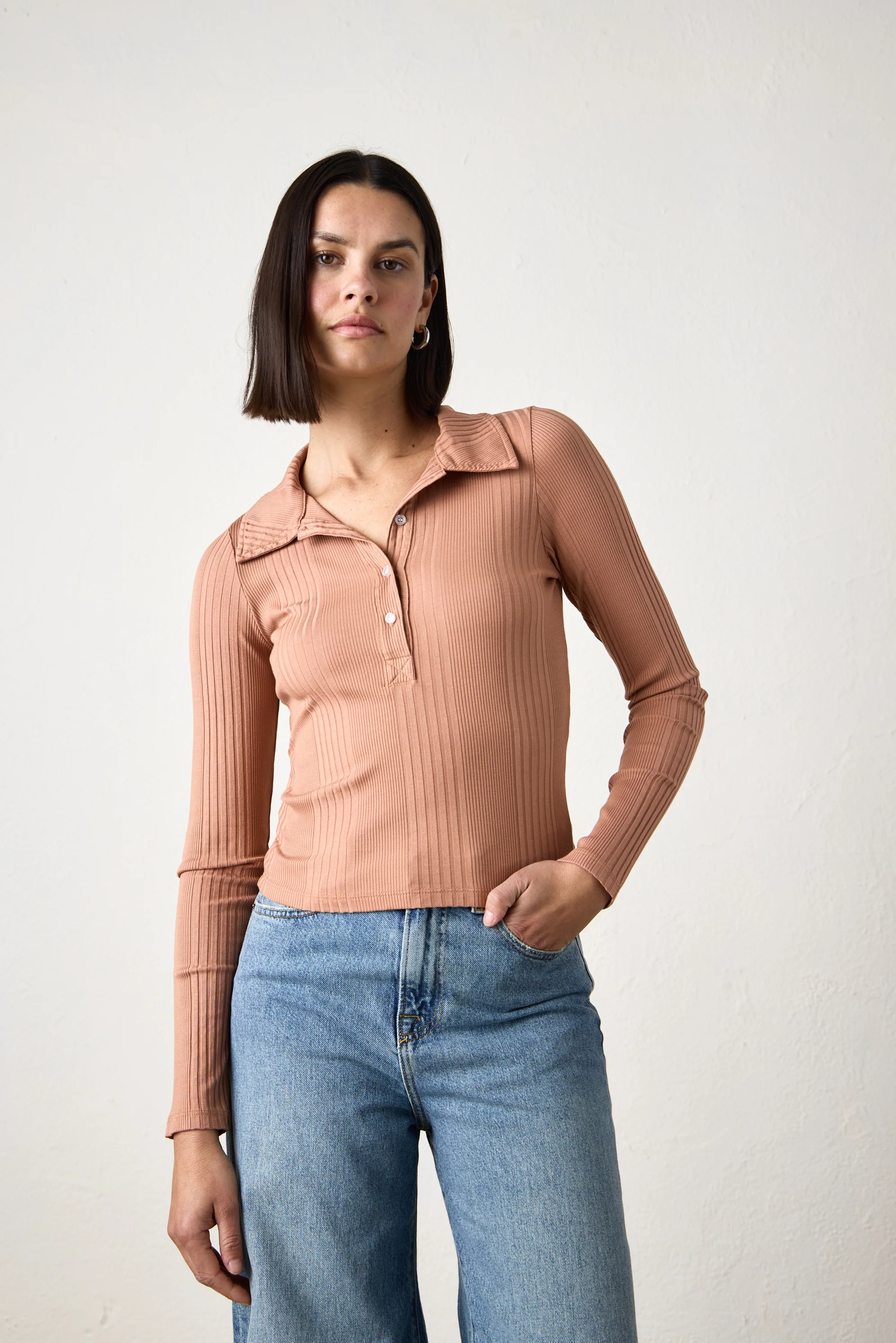 ALI FITTED VARIEGATED RIB POLO / ITALIAN CLAY - Renuaun