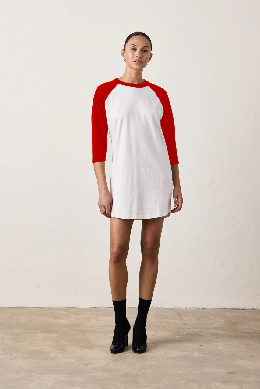 FRANKLIN BASEBALL JERSEY TEE DRESS / IVORY/RED - Renuaun