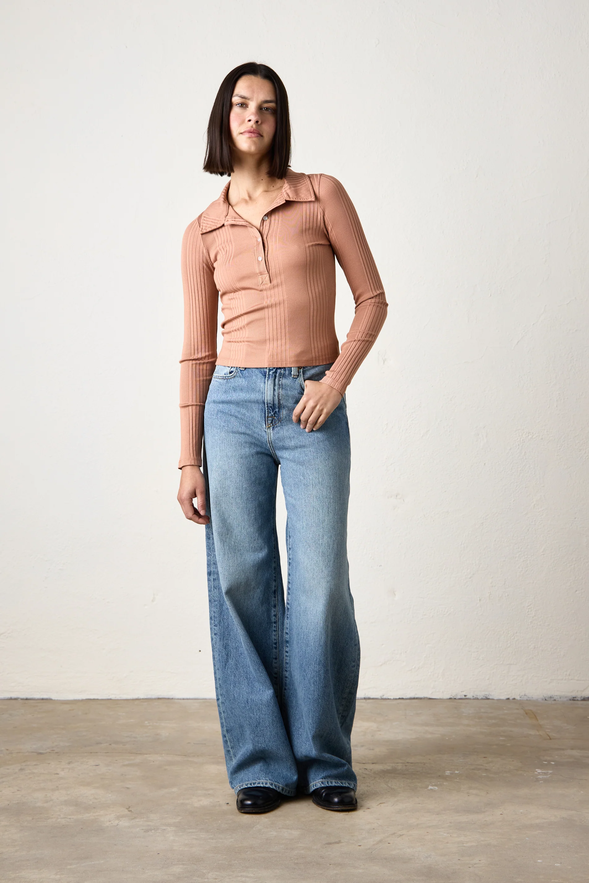 ALI FITTED VARIEGATED RIB POLO / ITALIAN CLAY - Renuaun