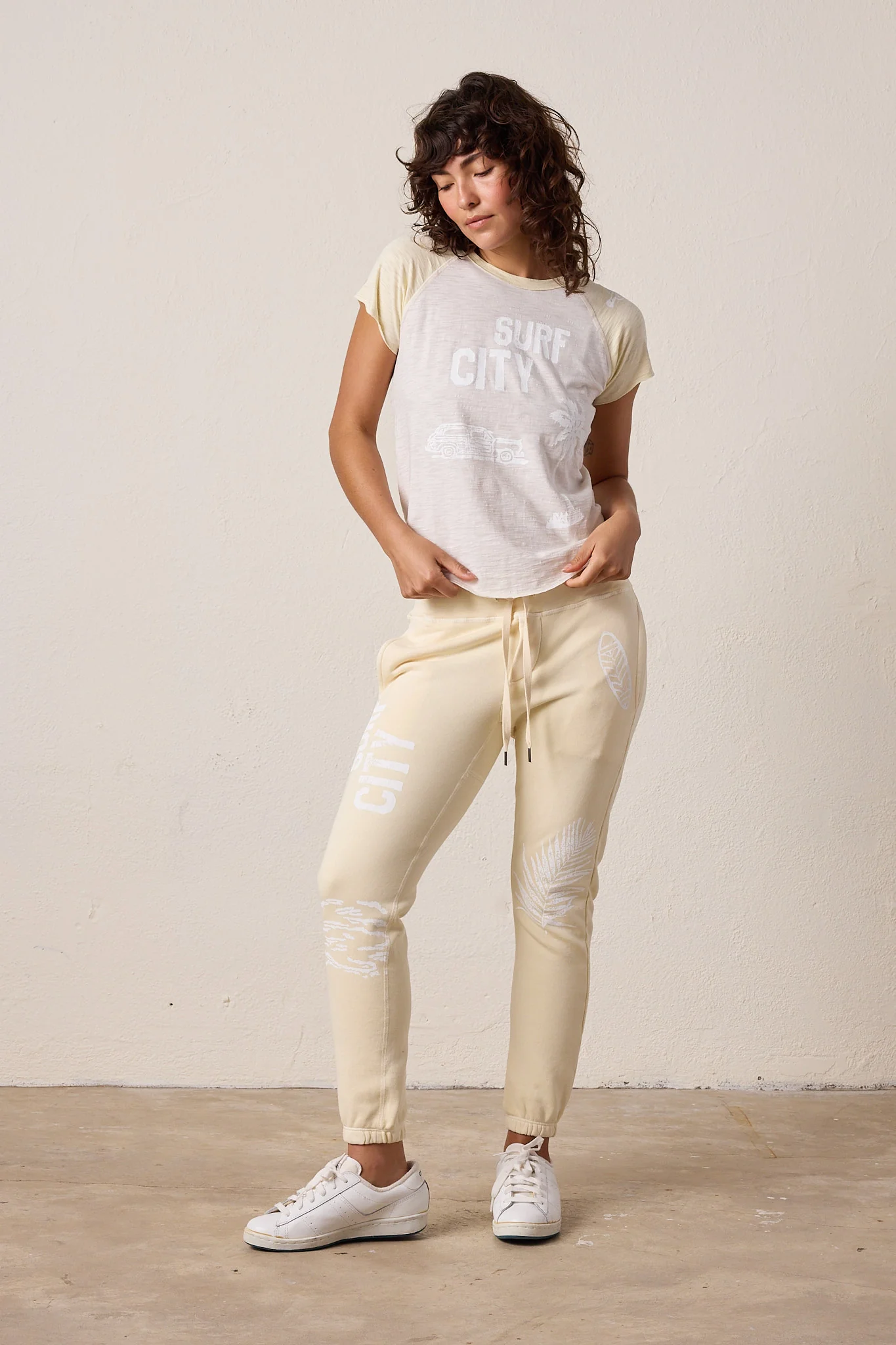 NSF Tommy Slub Jersey Surf City Raglan Tee - Ivory/Lemonade - Renuaun