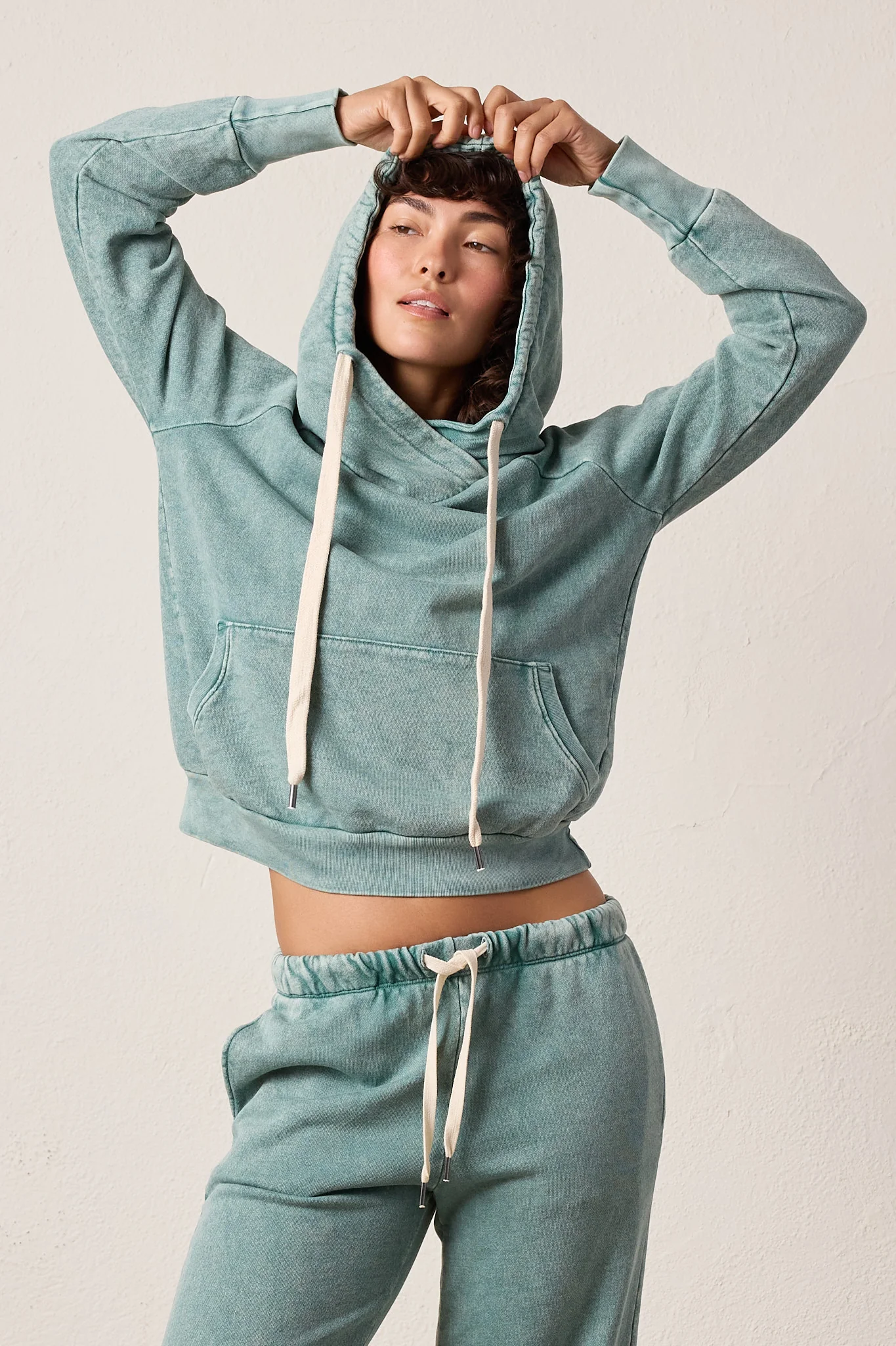 NSF Lisse Fitted Vintage Terry Hoodie - Teal Perl Heather - Renuaun